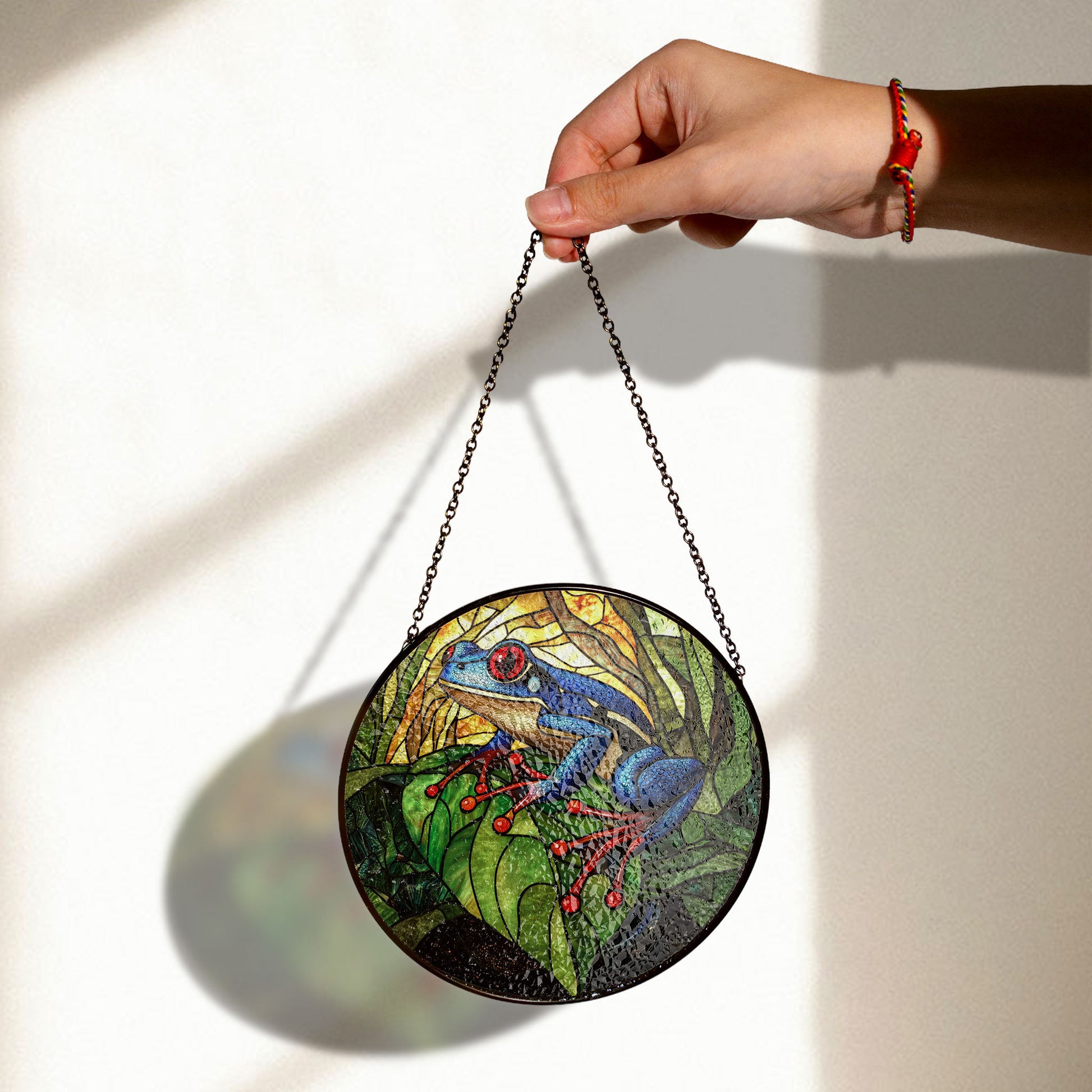 Tree Frog Stained Glass Window Hanging - Vibrant Jungle Suncatcher, Acrylic Stained Glass Style Sun Catcher, Handmade Decorative Window Hanging, Vibrant Home Ornament, Stained Glass Window Art, Sunlit Home Accent Gift