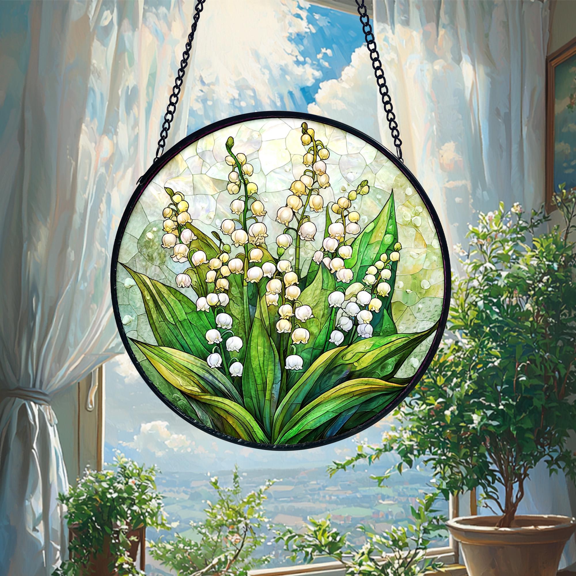 Handmade Lily of the Valley Stained Glass Suncatcher_ Floral Window Decor, Stained Glass Suncatcher Window Hanging, Handmade Glass Art Decor, Colorful Sun Catcher Ornament, Boho Window Decoration, Unique Gift