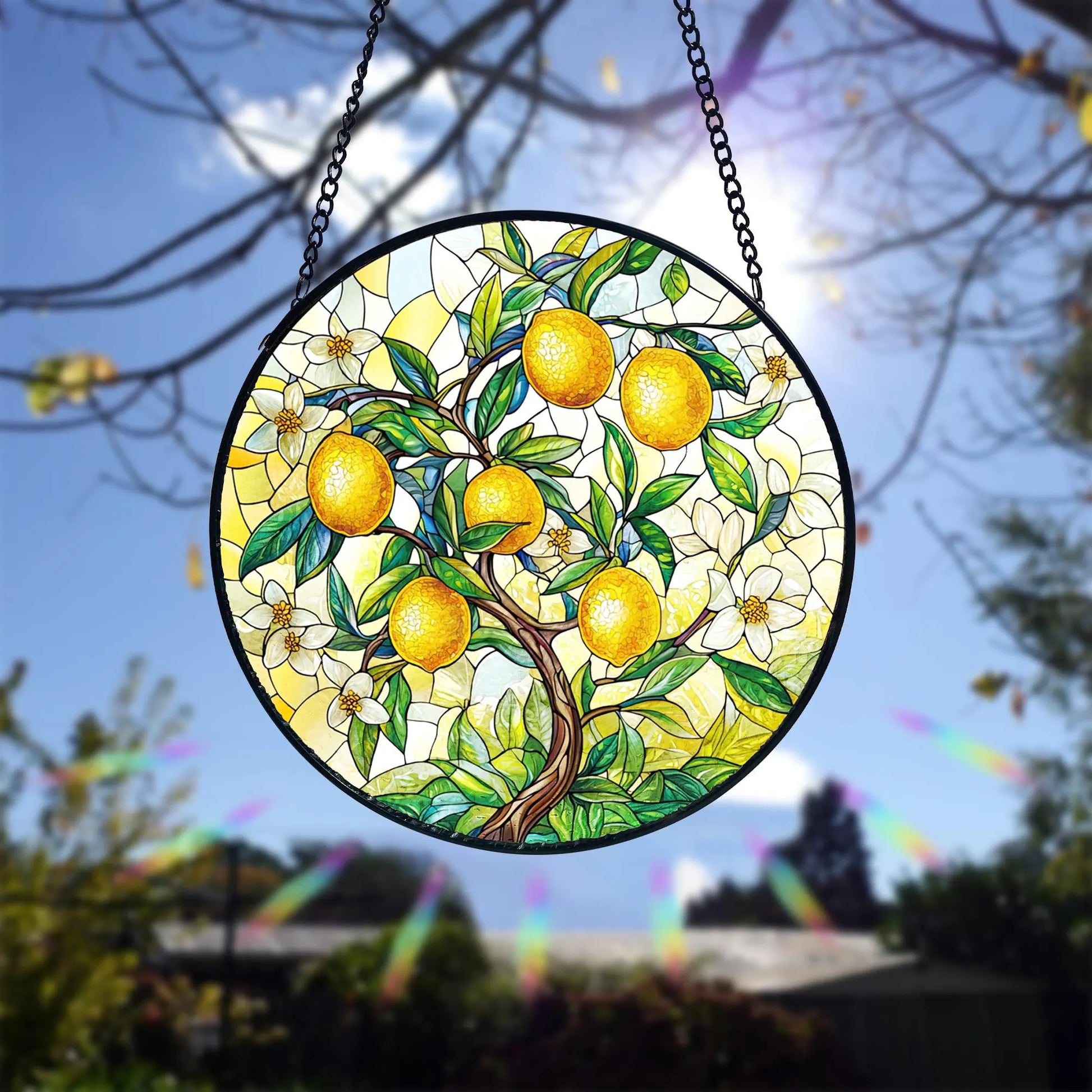 Lemon Branch Stained Glass Suncatcher_ Handmade Window Ornament, Acrylic Stained Glass Sun Catcher, Decorative Window Hanging Art, Colorful Light Reflecting Ornament, Artisan Home Decor Gift