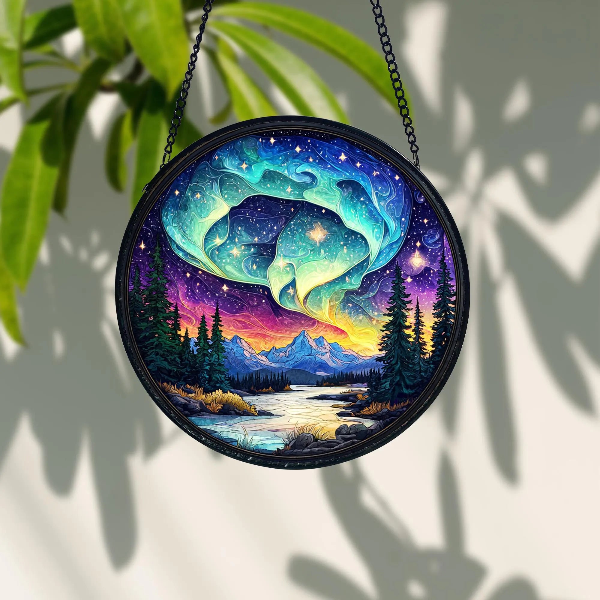 Handmade Aurora Borealis Stained Glass Suncatcher_ Northern Lights Decor, Boho Window Decoration, Unique Gift