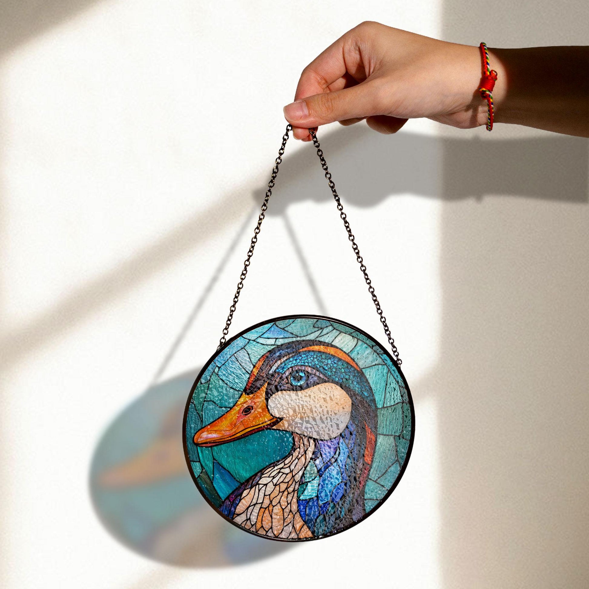Vibrant Duck Stained Glass Window Hanging - Nature-inspired Artistic Decor, Stained Glass Inspired Suncatcher, Acrylic Window Hanging Art, Colorful Light Catcher, Handmade Gift for Home