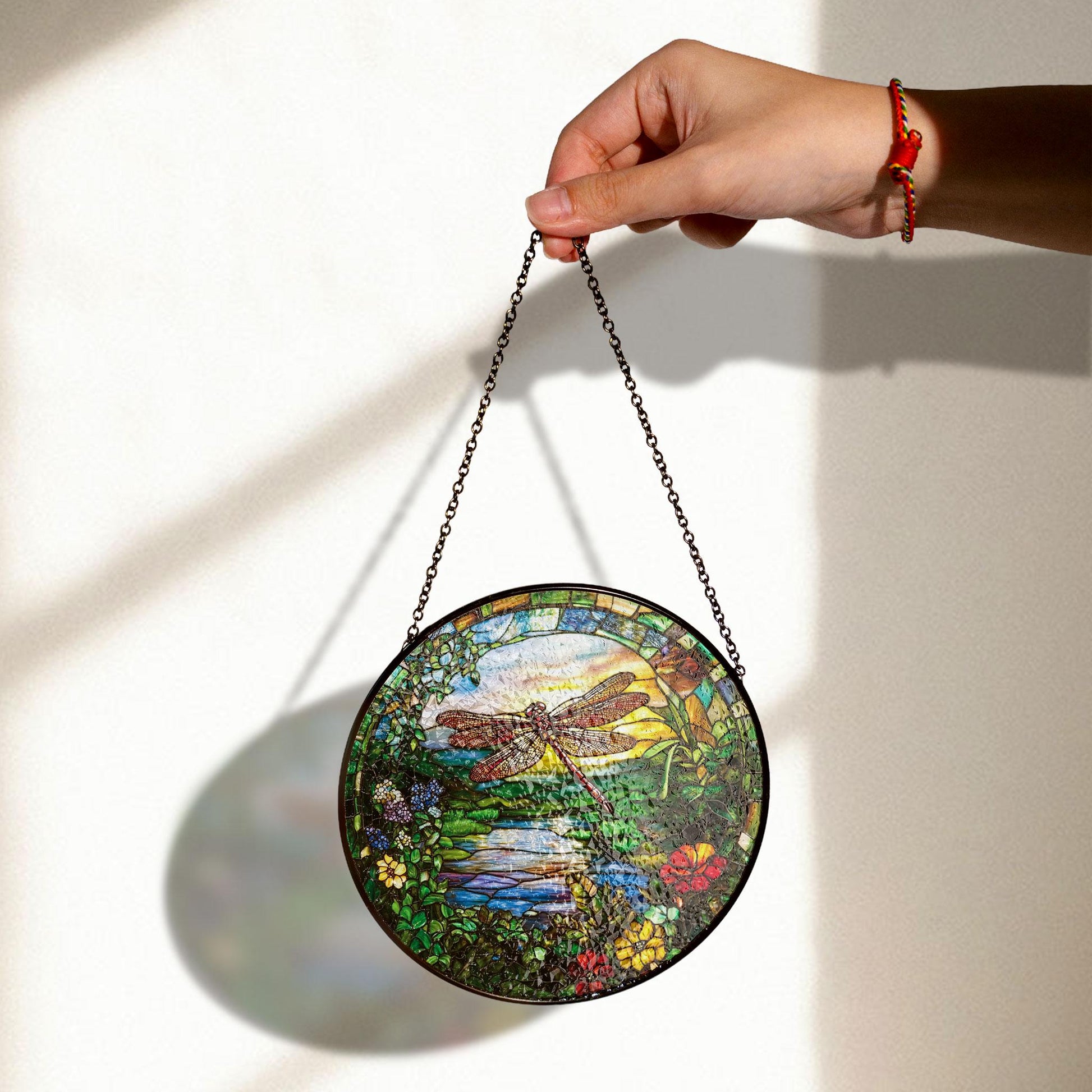Stained Glass Dragonfly at Sunset - Nature Window Art, Decorative Stained Glass Style Suncatcher, Acrylic Window Art Panel, Sun Catcher Hanging Ornament, Unique Home Accent, andmade Home Decoration