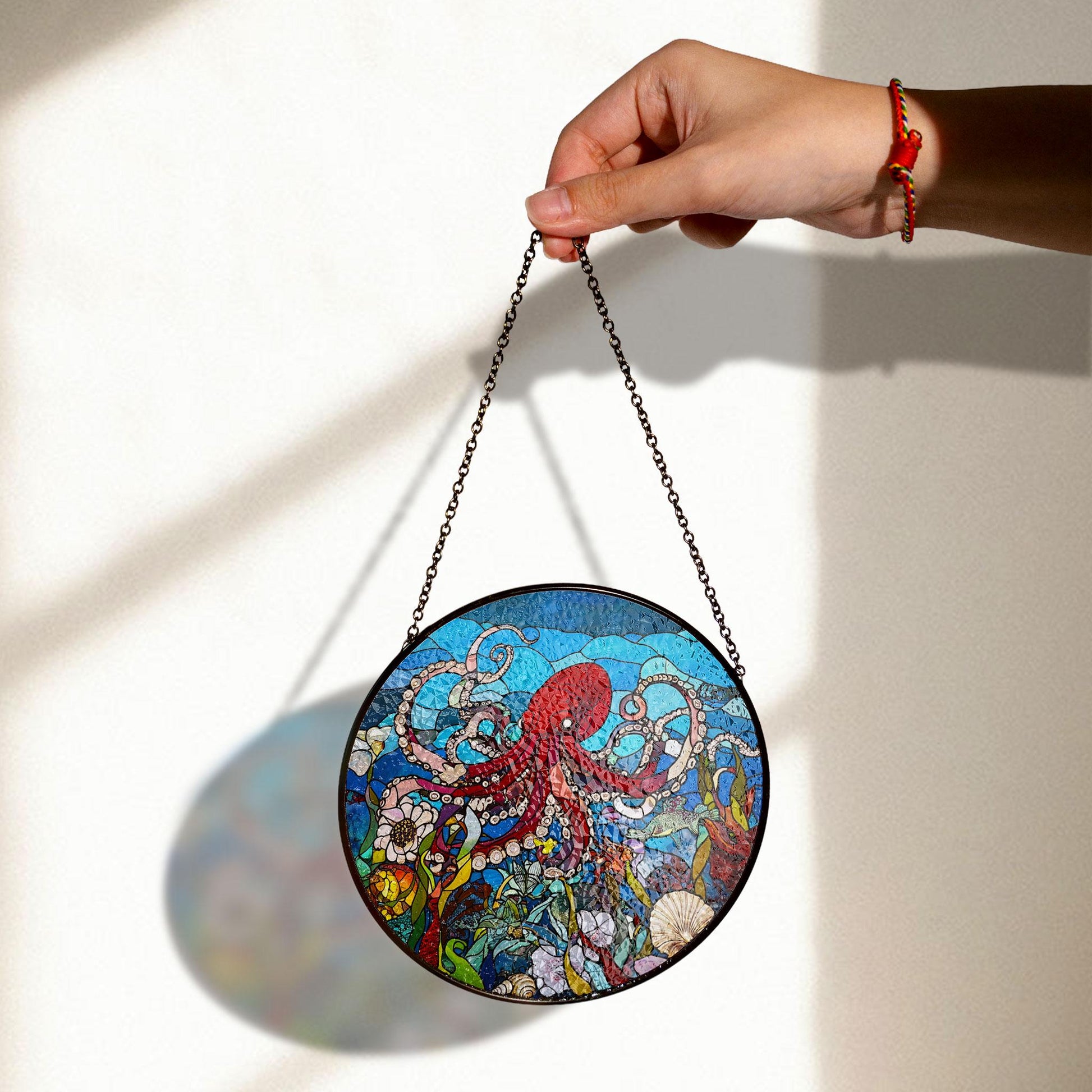 Stained Glass Octopus Suncatcher - Ocean Decor, Stained Glass Inspired Suncatcher, Acrylic Window Hanging Art, Colorful Light Catcher, Handmade Gift for Home