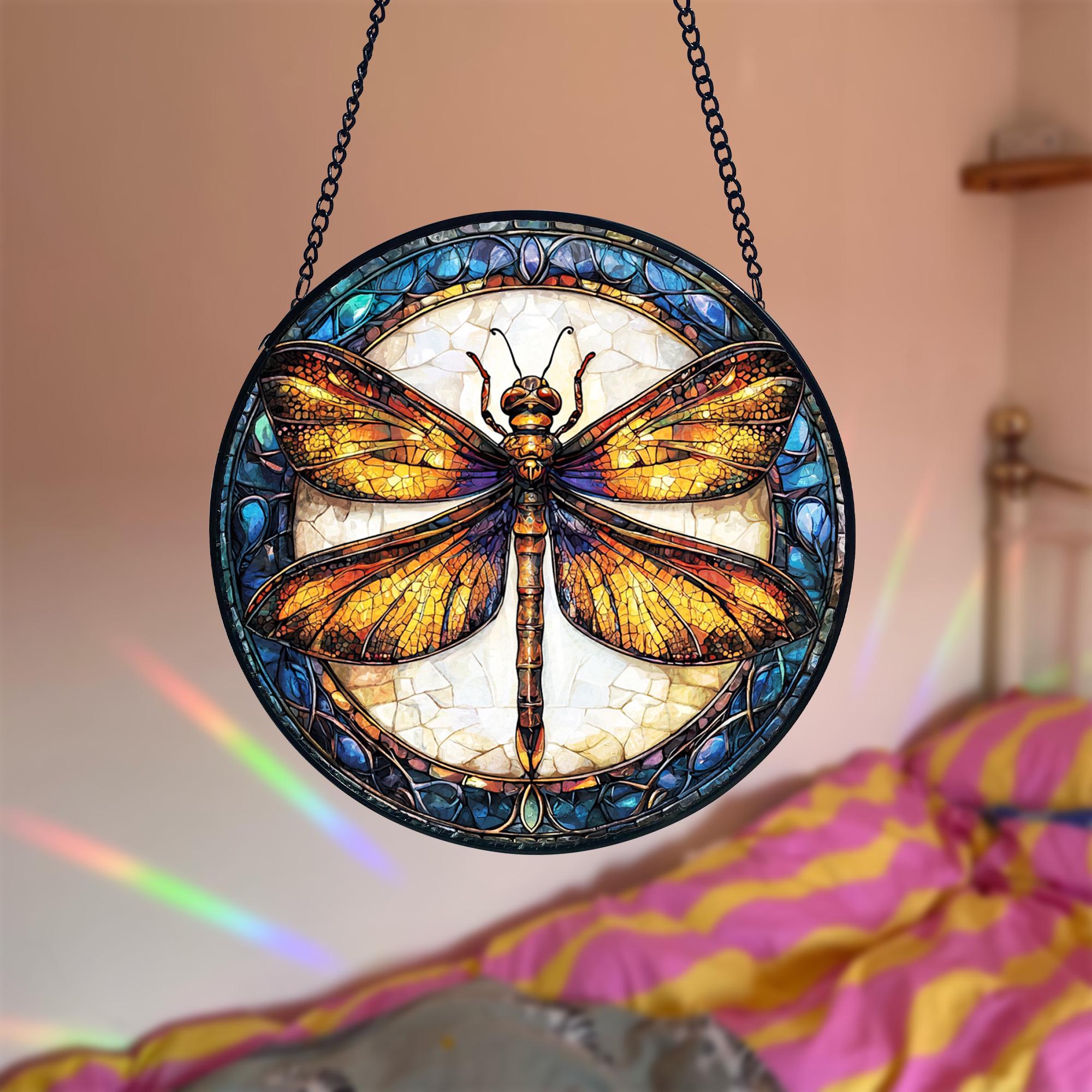 Dragonfly Stained Glass Suncatcher_ Celtic Window Decor, Colorful Sun Catcher Ornament, Boho Window Decoration, Unique Gift