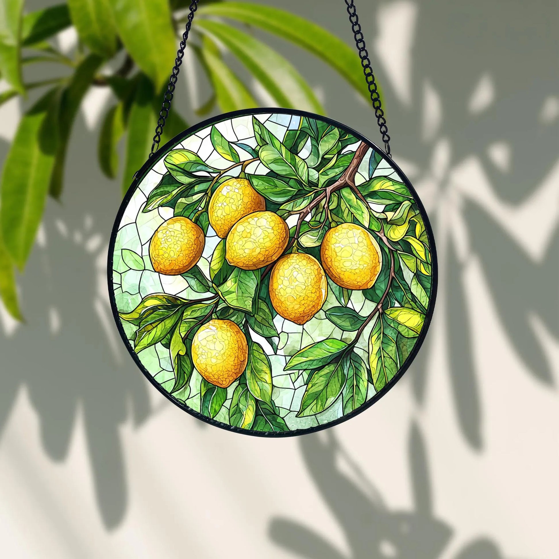 Lemon Branch Stained Glass Suncatcher_ Handmade Window Art, Acrylic Stained Glass Window Art, Handmade Sun Catcher Hanging Decor, Colorful Light Reflecting Panel, Unique Gift for Home