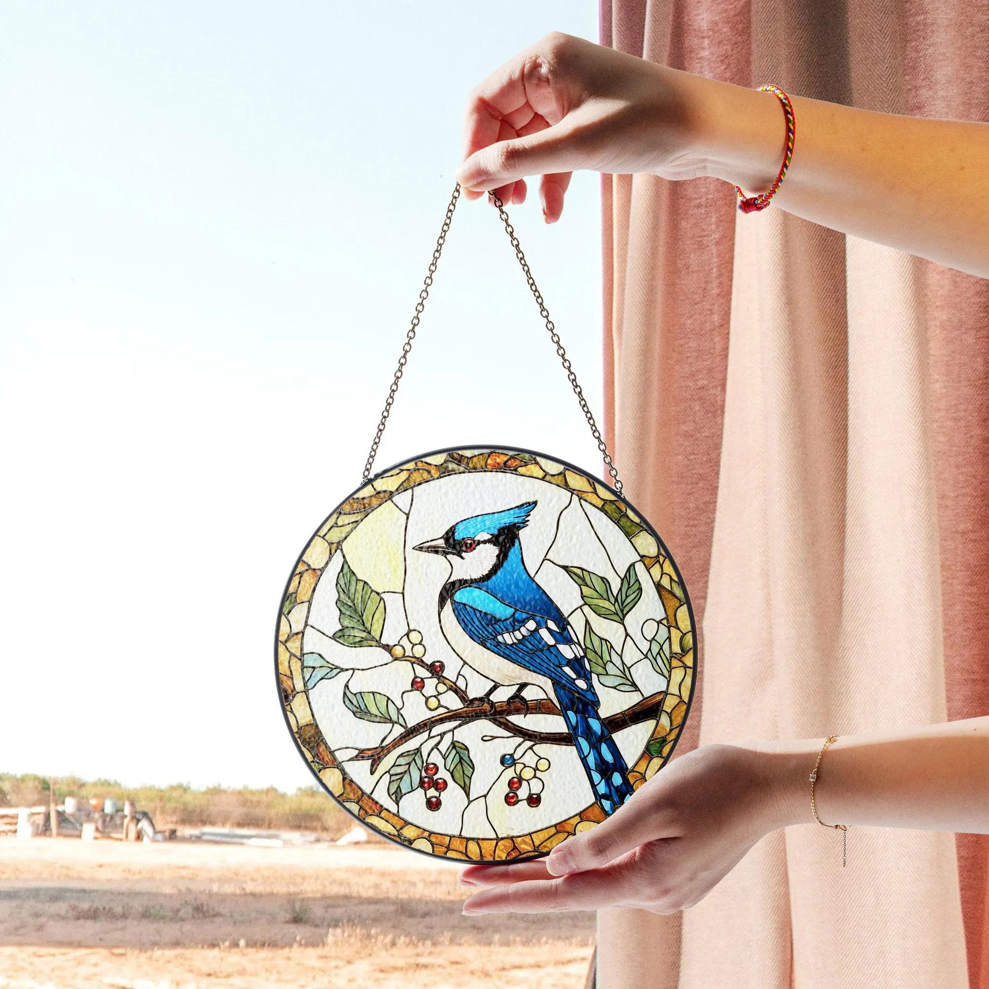 Blue Jay Stained Glass Suncatcher, Realistic Bird Art Window Decor, Nature Theme Panel, Glass Ornament, Birdwatcher Gift, Garden Lover Idea,  Acrylic Light Catcher Window Hanging, Stained Glass Style Ornament, Artistic Home Decor Gift