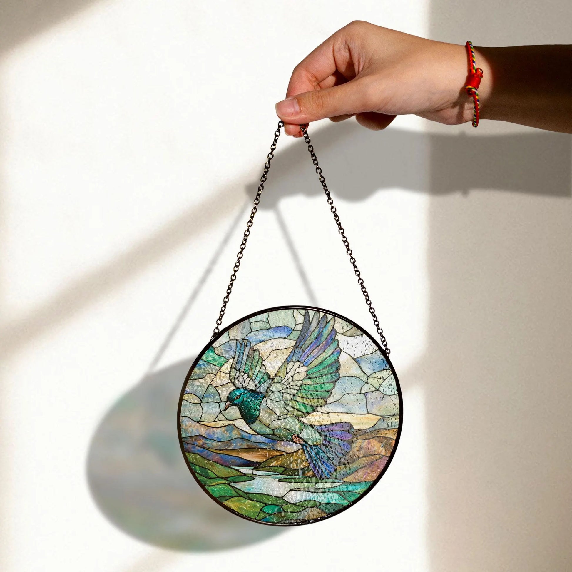 Stained Glass Flying Bird - Nature-inspired Window Art, Stained Glass Style Acrylic Window Ornament, Decorative Sun Catcher Hanging, Unique Home Decor