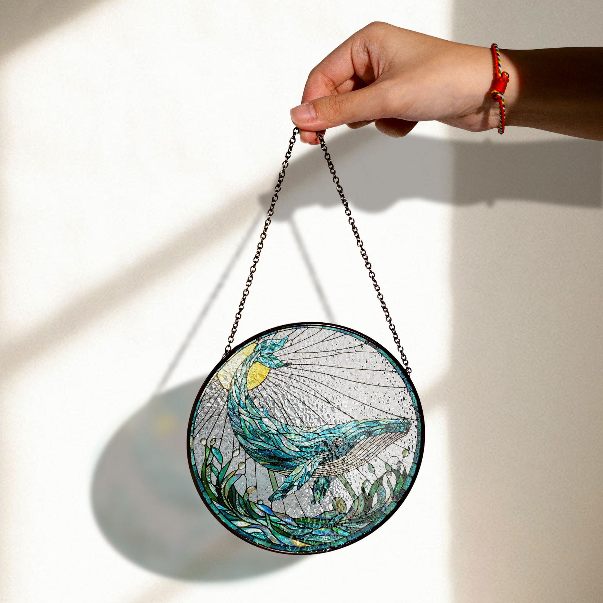 Stained Glass Whale Suncatcher – Majestic Ocean-themed Hanging Art for Windows or Wall, Handmade Acrylic Suncatcher Window Hanging, Stained Glass Look Decor, Colorful Light Catcher, Unique Home Gift