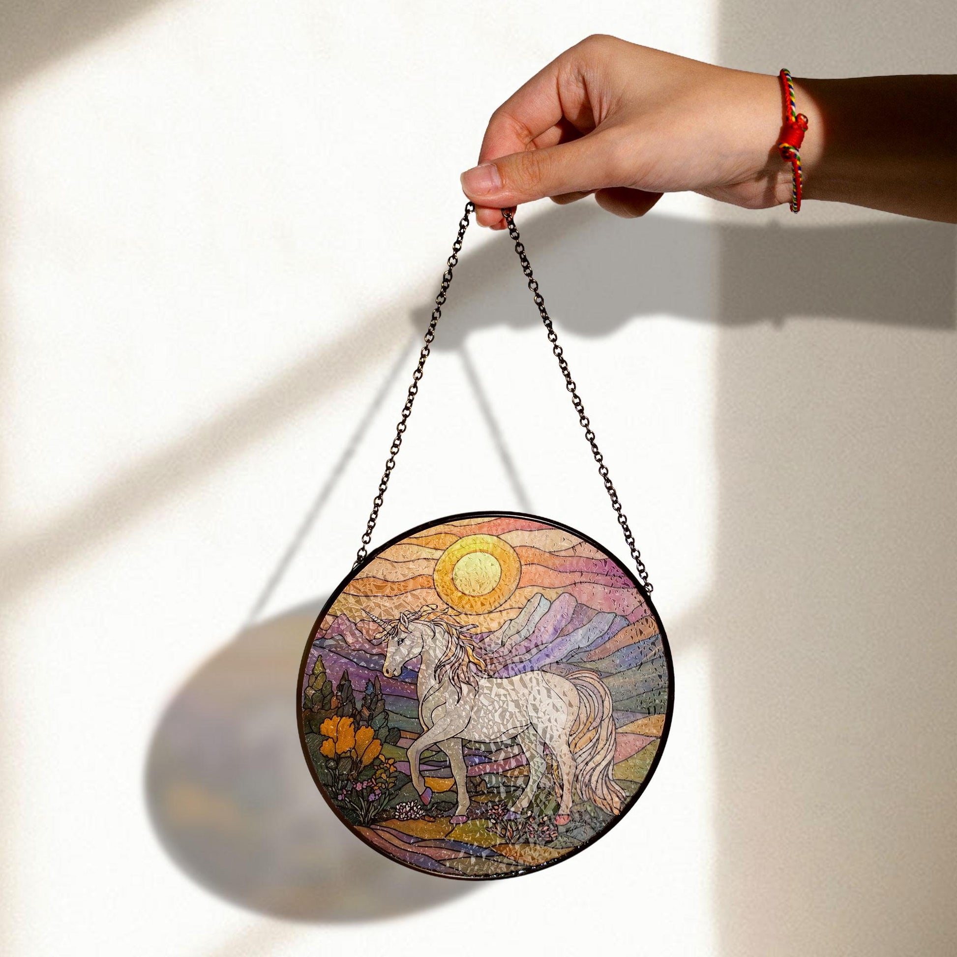 Unicorn Stained Glass Window Hanging - Magical Sunset Art Decor, Acrylic Boho Window Suncatcher, Stained Glass Look Panel, Artistic Light Catcher, Handmade Home Accent