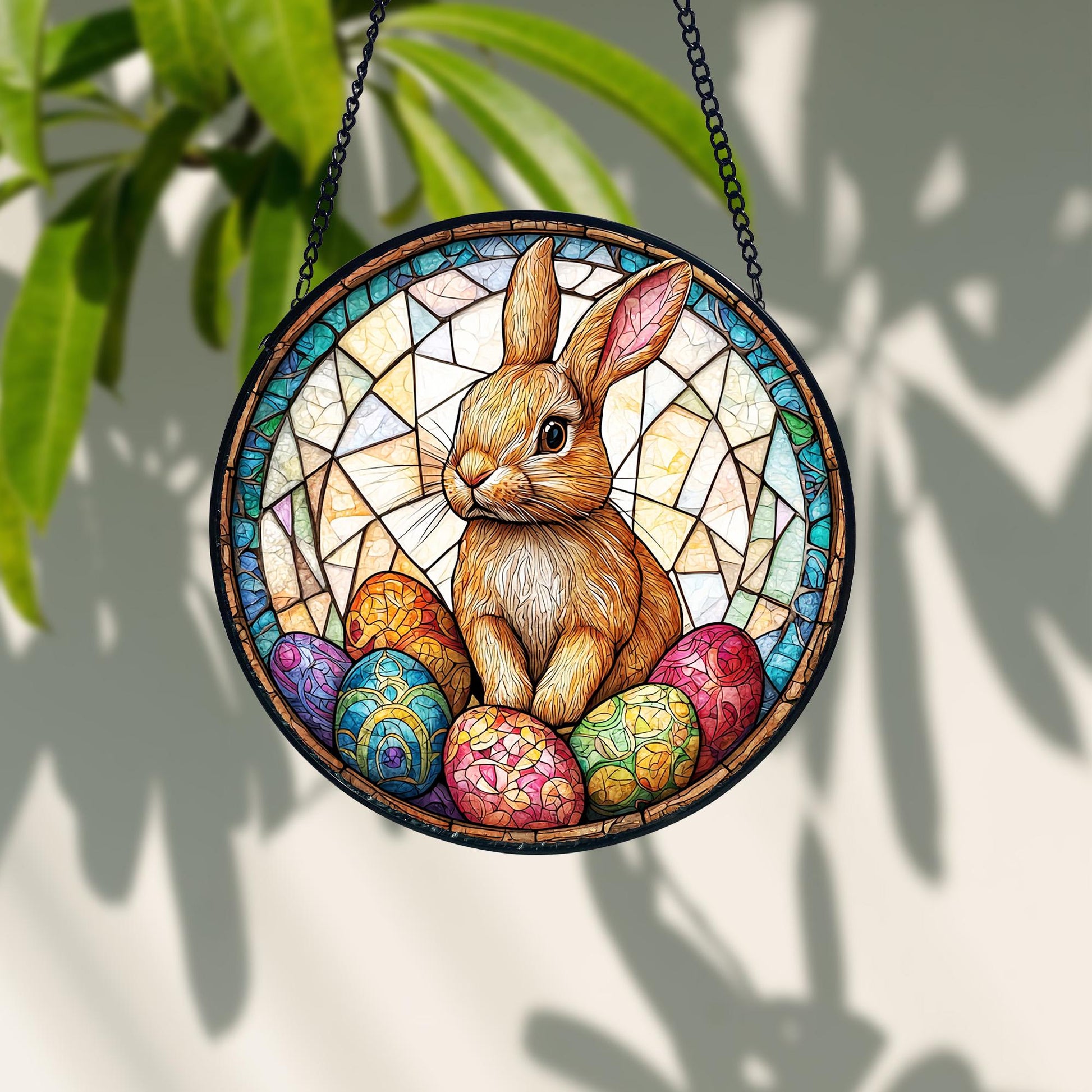 Bunny Easter Stained Glass Suncatcher_ Rabbit Window Decor, Handmade Glass Art Decor, Colorful Sun Catcher Ornament, Boho Window Decoration, Unique Gift
