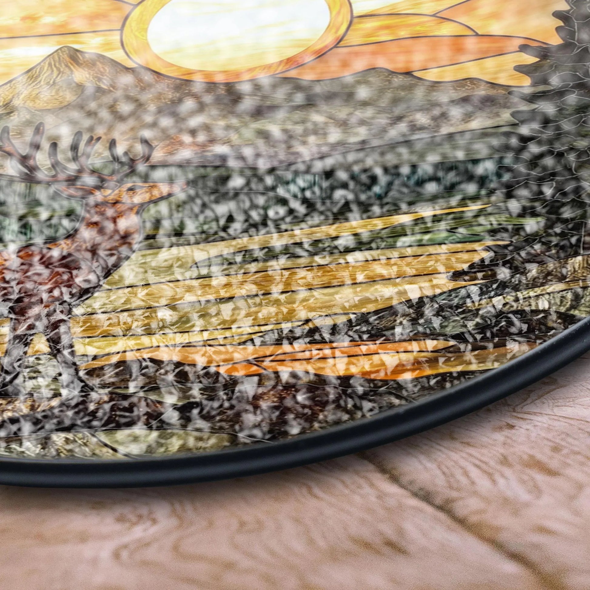 Deer Stained Glass Window Hanging - Serene Sunset Nature Art Decor, Stained Glass Effect Acrylic Suncatcher, Window Hanging Decoration, Colorful Sunlit Home Accent, Handmade Gift