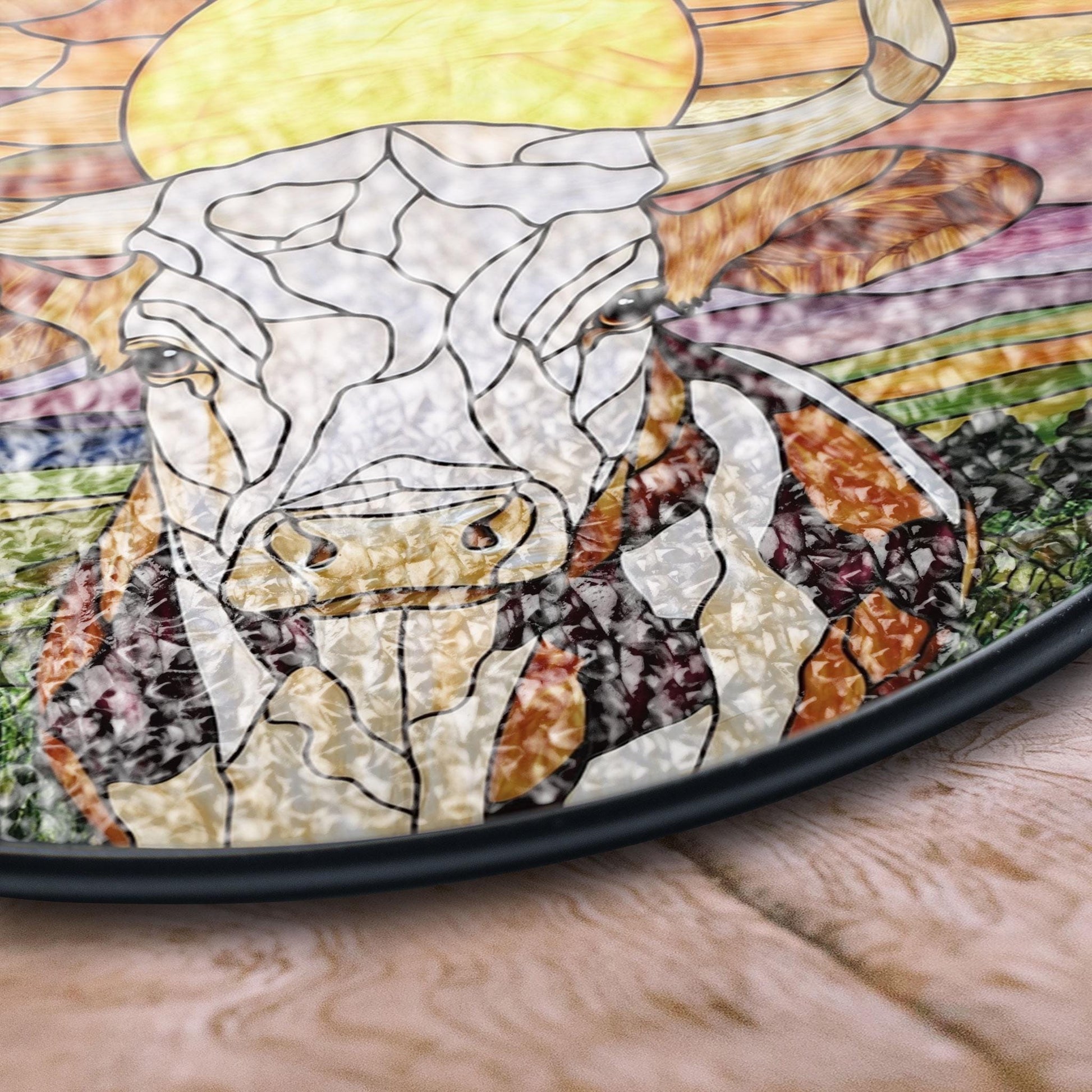 Cow Stained Glass Window Hanging - Rustic Farmhouse Art Decor, Stained Glass Effect Acrylic Suncatcher, Window Hanging Decoration, Colorful Sunlit Home Accent, Handmade Gift