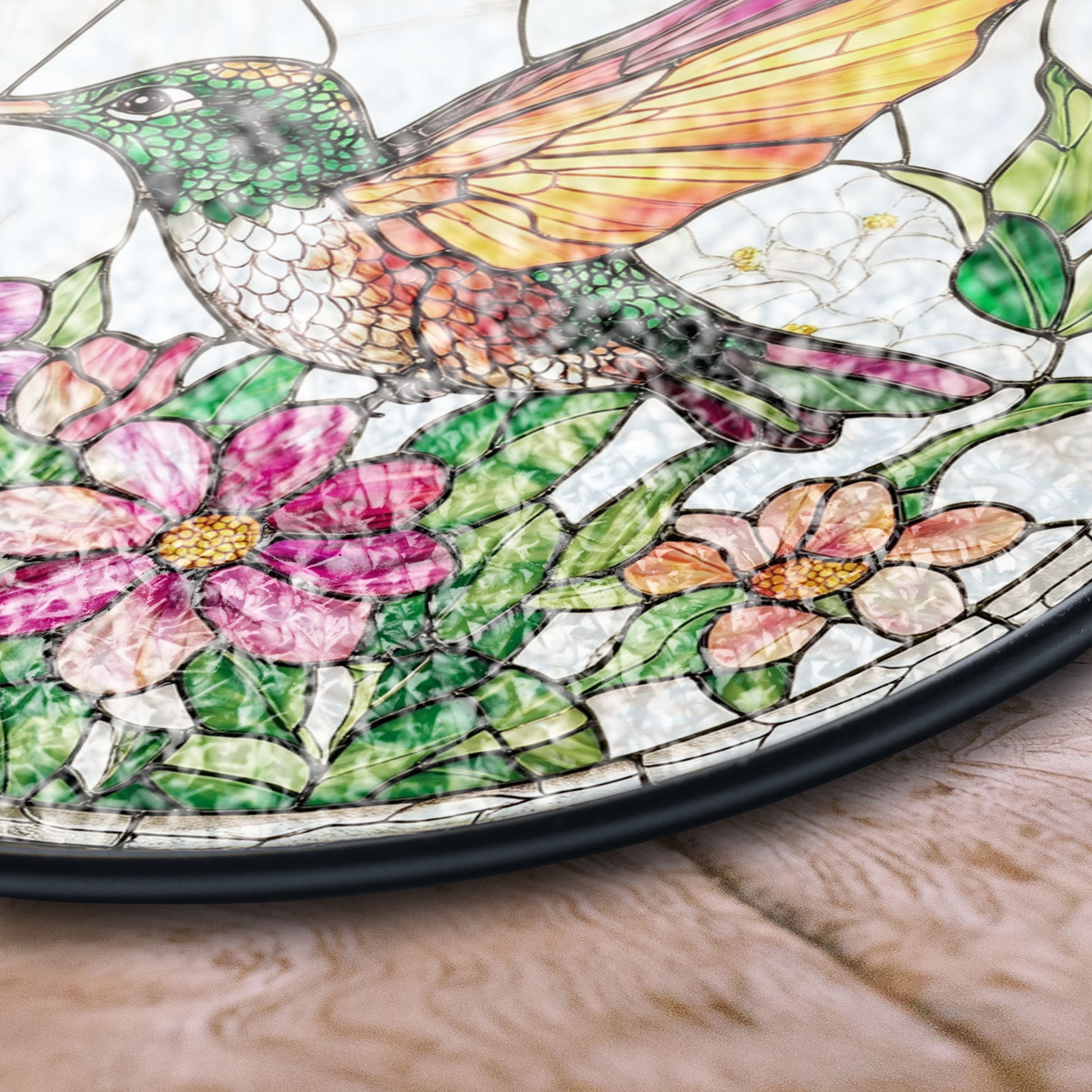 Stained Glass Hummingbird and Wildflowers Suncatcher, Window Hanging Decor, Indoor Wall Art, Gift for Women, Floral Bird Art Ornament , Vibrant Acrylic Sun Catcher Hanging, Stained Glass Look Window Decor, Decorative Home Accent Gift