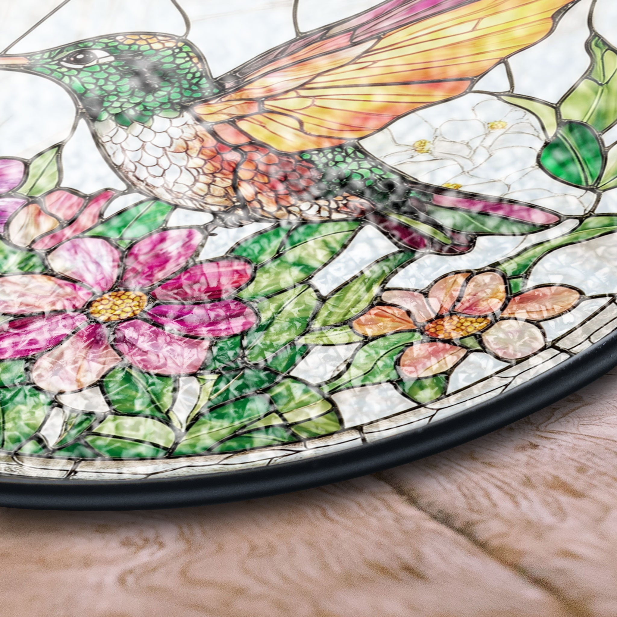 Stained Glass Hummingbird and Wildflowers Suncatcher, Window Hanging Decor, Indoor Wall Art, Gift for Women, Floral Bird Art Ornament , Vibrant Acrylic Sun Catcher Hanging, Stained Glass Look Window Decor, Decorative Home Accent Gift