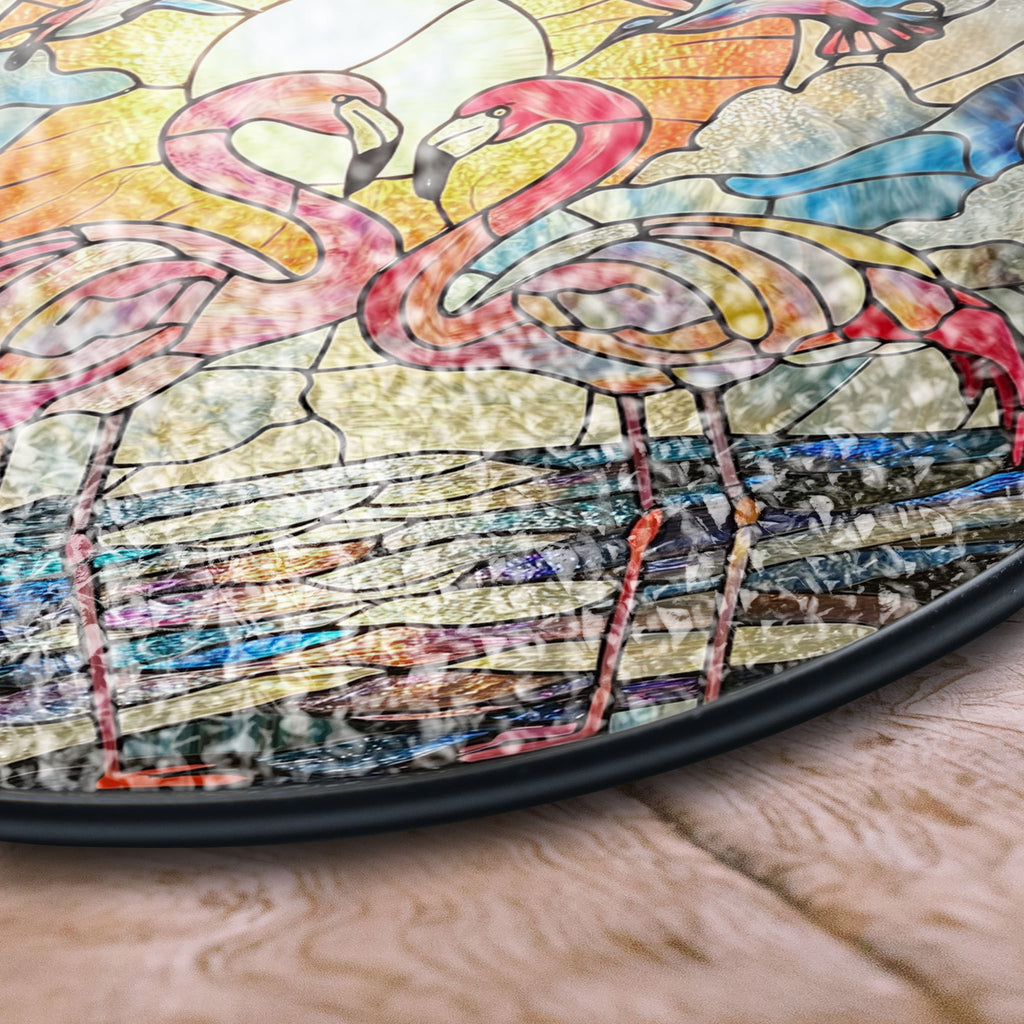 Stained Glass Flamingos at Sunrise Window Hanging, Elegant Tropical Decor, Acrylic Boho Window Suncatcher, Stained Glass Look Panel, Artistic Light Catcher, Handmade Home Accent