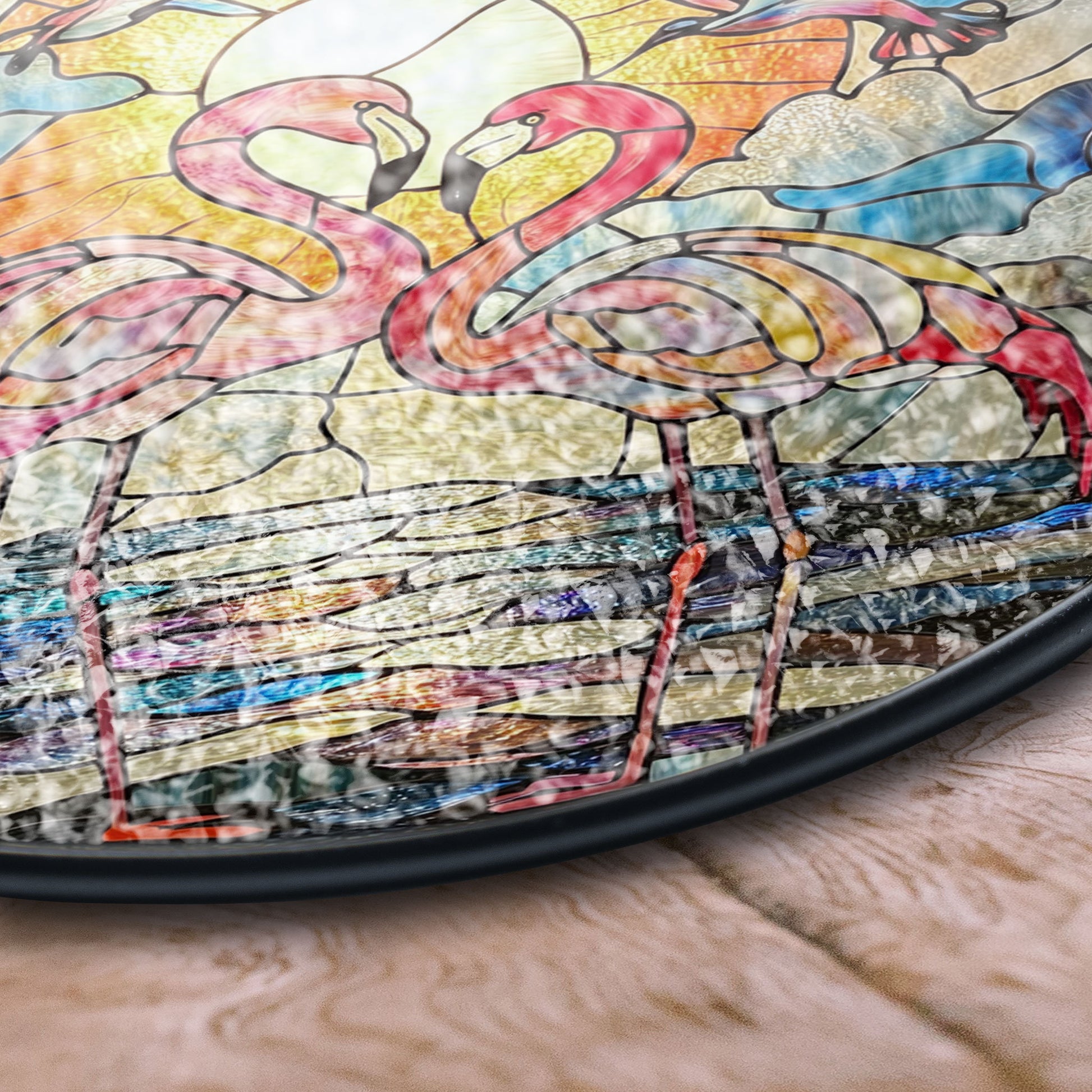 Stained Glass Flamingos at Sunrise Window Hanging, Elegant Tropical Decor, Acrylic Boho Window Suncatcher, Stained Glass Look Panel, Artistic Light Catcher, Handmade Home Accent