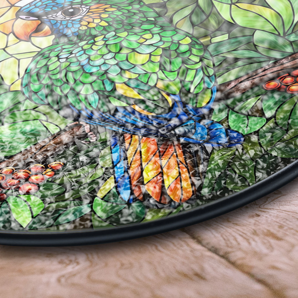 Parrot Stained Glass Window Hanging - Vibrant Tropical Bird Suncatcher, Acrylic Boho Window Suncatcher, Stained Glass Look Panel, Artistic Light Catcher, Handmade Home Accent