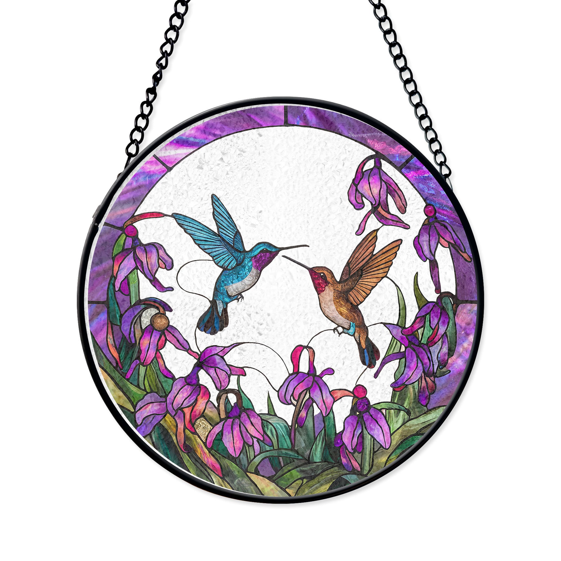 Beauty Hummingbird Stained Glass Suncatcher – Floral Design With Iridescent Purple Accents , Colorful Acrylic Light Catcher, Stained Glass Effect Suncatcher, Handmade Window Decoration Gift