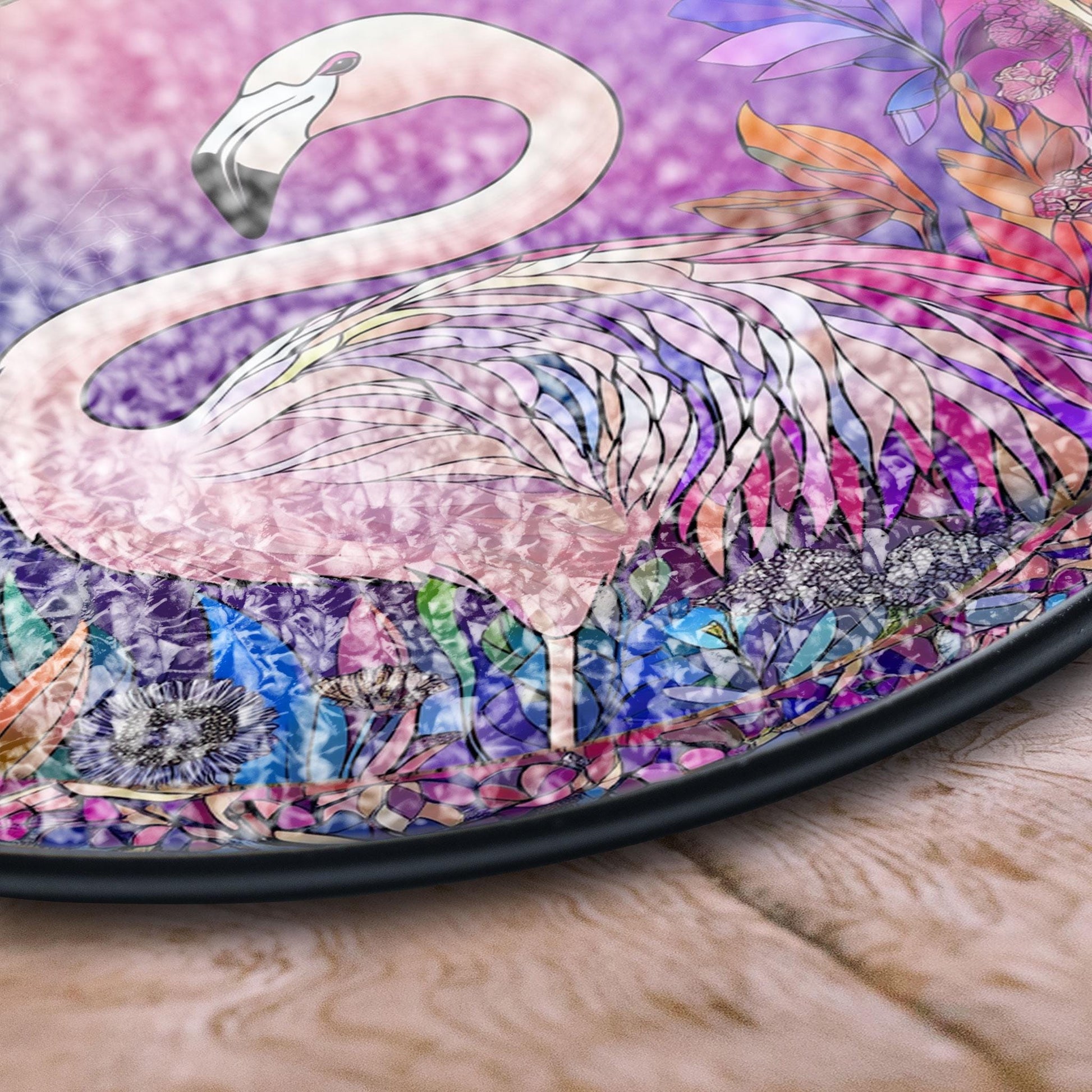 Stunning Pink Flamingo Stained Glass Window Panel With Vibrant Floral Design for Tropical Home Decor, Stained Glass Inspired Suncatcher, Acrylic Window Hanging Art, Colorful Light Catcher, Handmade Gift for Home