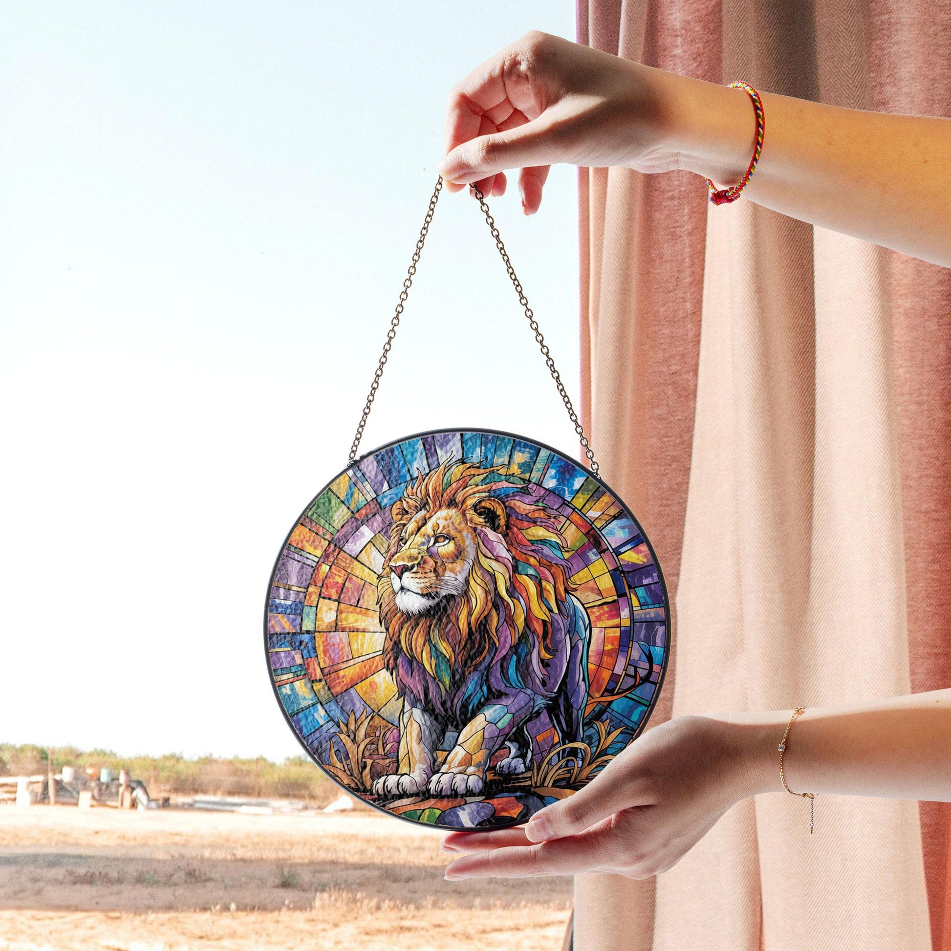 Lion King Stained Glass Suncatcher, Bold Colorful Decor for Windows, Tribal Jungle Theme, Dad Room Accent, Father’s Day Gift, Gift for Him, Handmade Acrylic Suncatcher Window Hanging, Stained Glass Look Decor, Colorful Light Catcher, Unique Home Gift