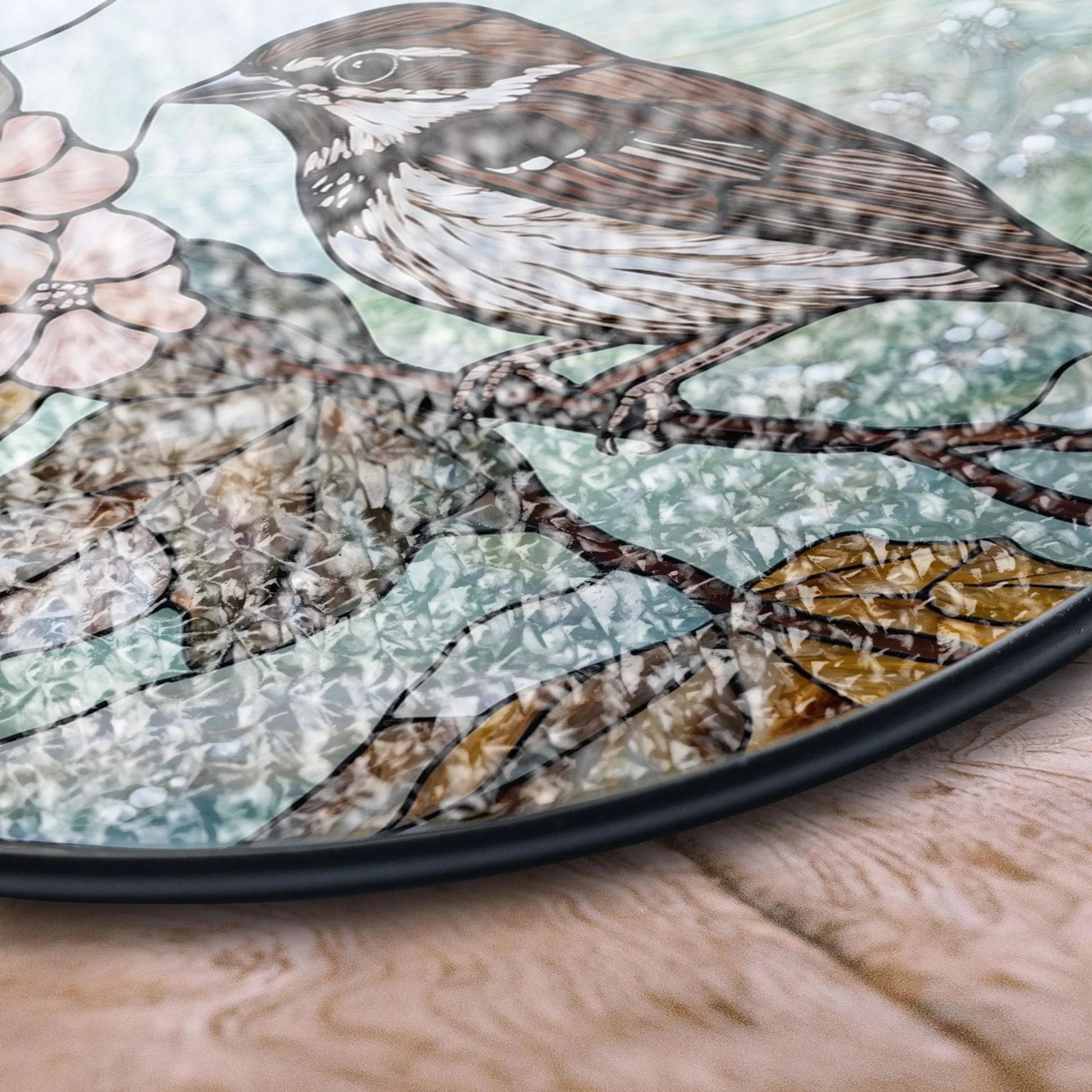 Elegant Bird and Flower Stained Glass Panel for Nature-inspired Window Decor, Acrylic Boho Window Suncatcher, Stained Glass Look Panel, Artistic Light Catcher, Handmade Home Accent