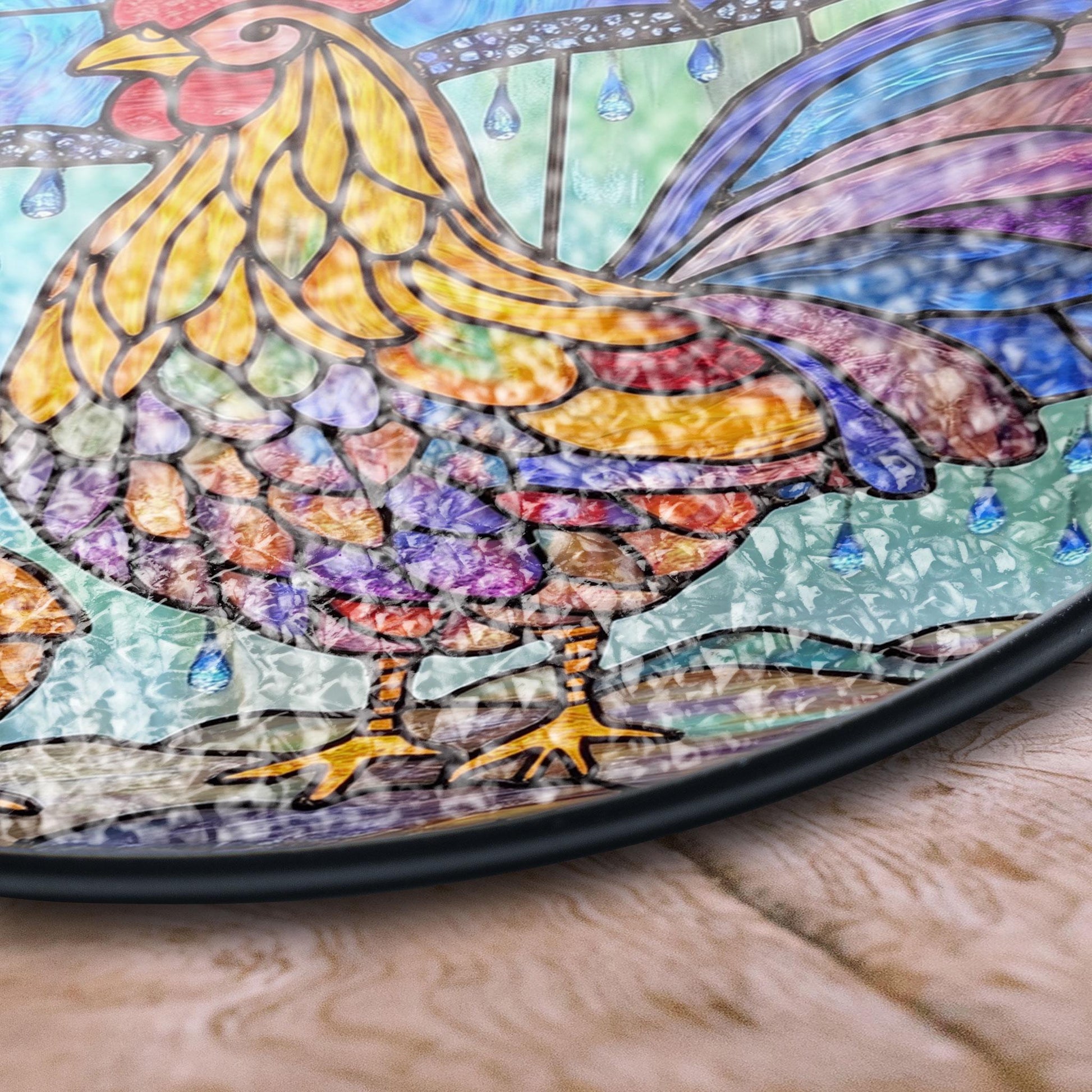 Rooster and Chick Stained Glass Art for Window Hanging Decor, Decorative Stained Glass Style Suncatcher, Acrylic Window Art Panel, Sun Catcher Hanging Ornament, Unique Home Accent, andmade Home Decoration