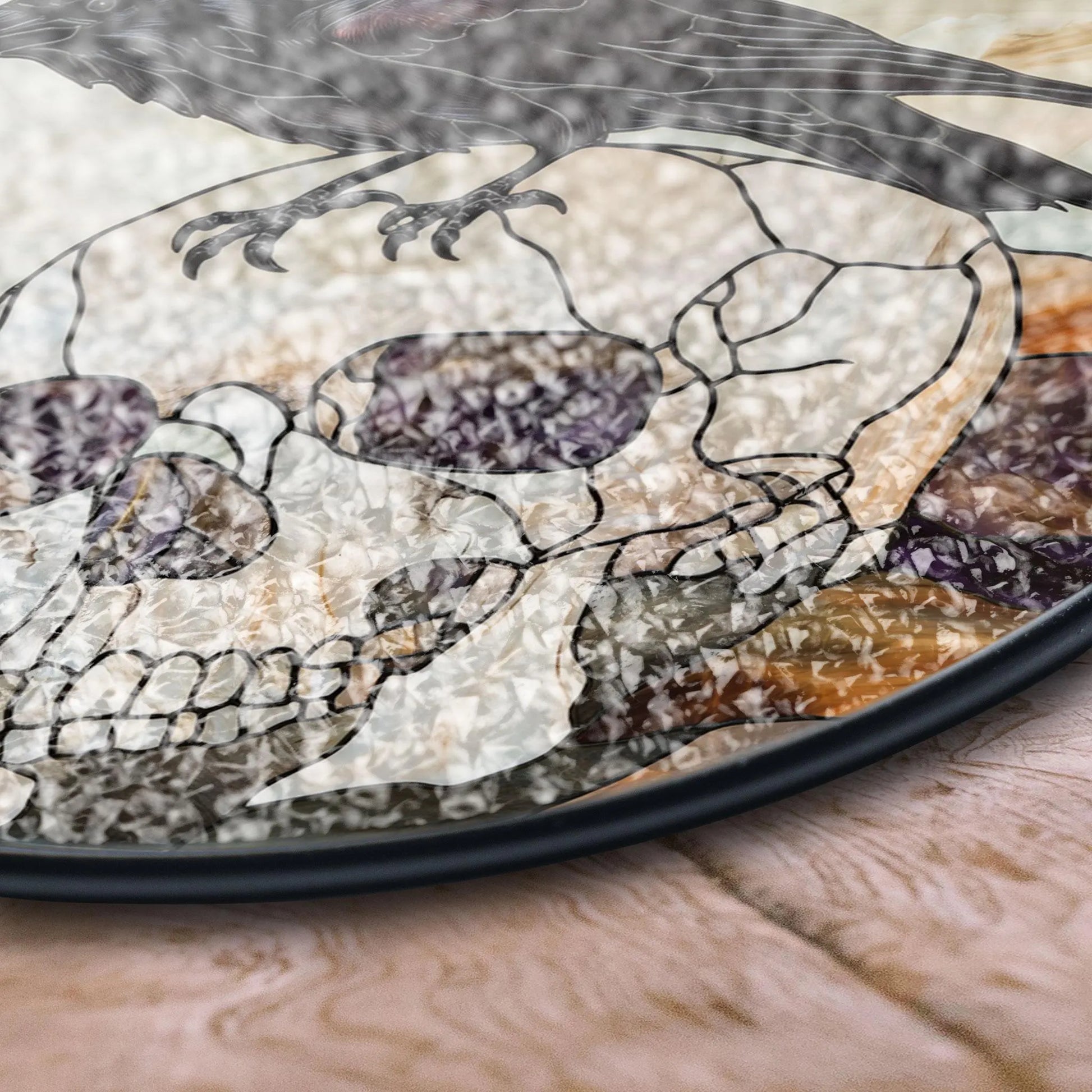 Raven on Skull Stained Glass - Gothic Home Decor, Acrylic Boho Window Suncatcher, Stained Glass Look Panel, Artistic Light Catcher, Handmade Home Accent