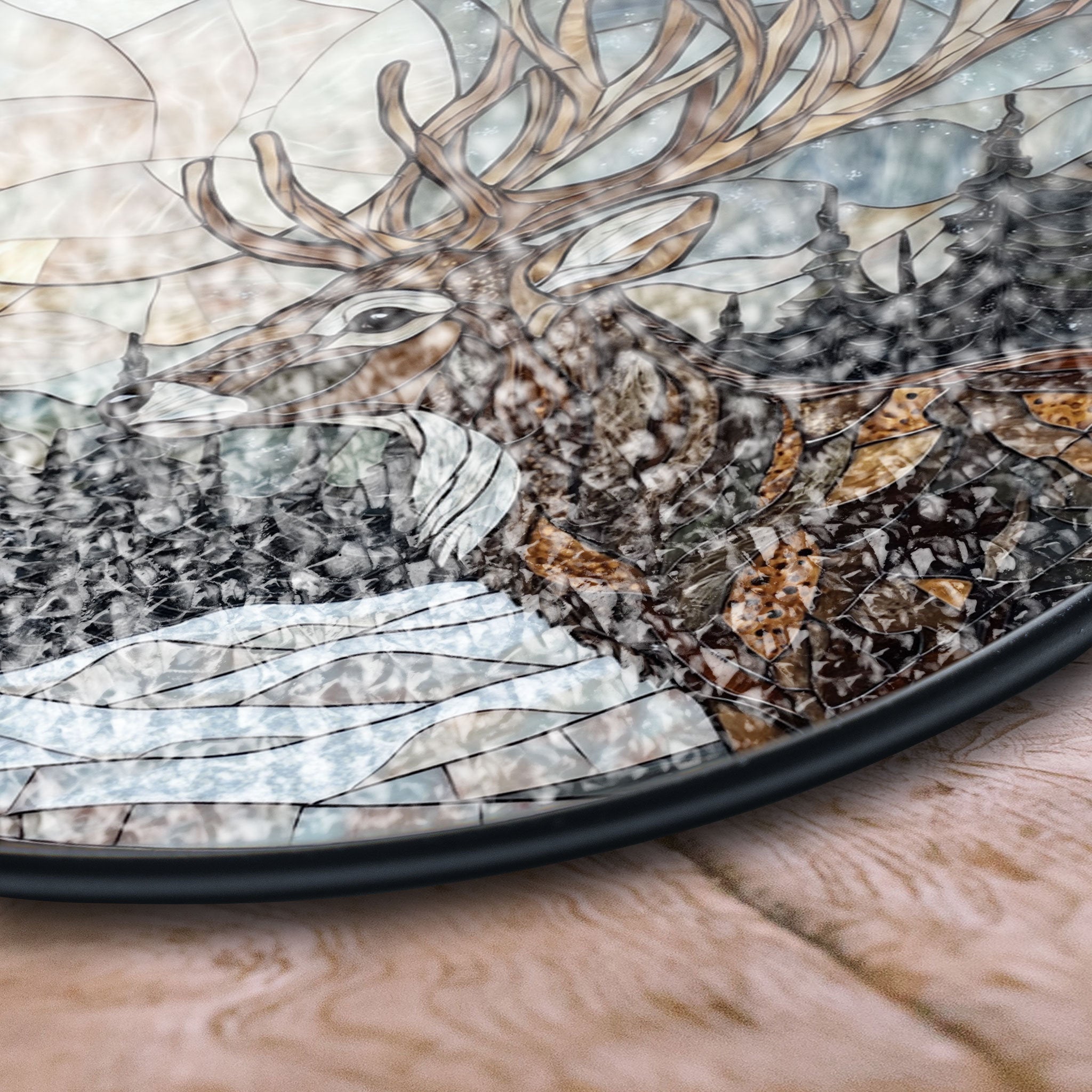 Majestic Deer and Full Moon Stained Glass Window Hanging - Winter Forest Suncatcher, Acrylic Boho Window Suncatcher, Stained Glass Look Panel, Artistic Light Catcher, Handmade Home Accent