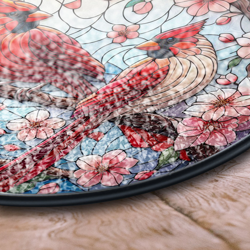 Cardinal Stained Glass Suncatcher, Vibrant Spring Decor, Bird Lover Window Hanging, Flower and Bird Theme, Perfect Gift for Mom , Vibrant Acrylic Sun Catcher Hanging, Stained Glass Look Window Decor, Decorative Home Accent Gift