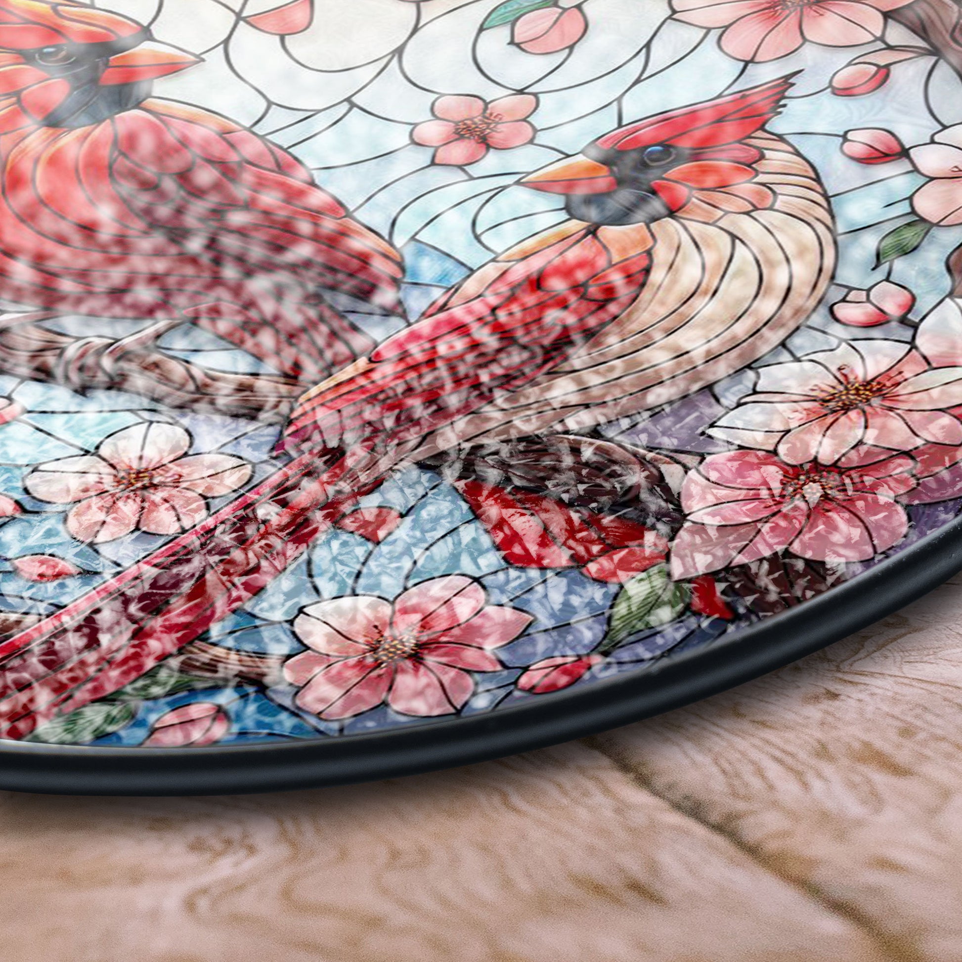 Cardinal Stained Glass Suncatcher, Vibrant Spring Decor, Bird Lover Window Hanging, Flower and Bird Theme, Perfect Gift for Mom , Vibrant Acrylic Sun Catcher Hanging, Stained Glass Look Window Decor, Decorative Home Accent Gift