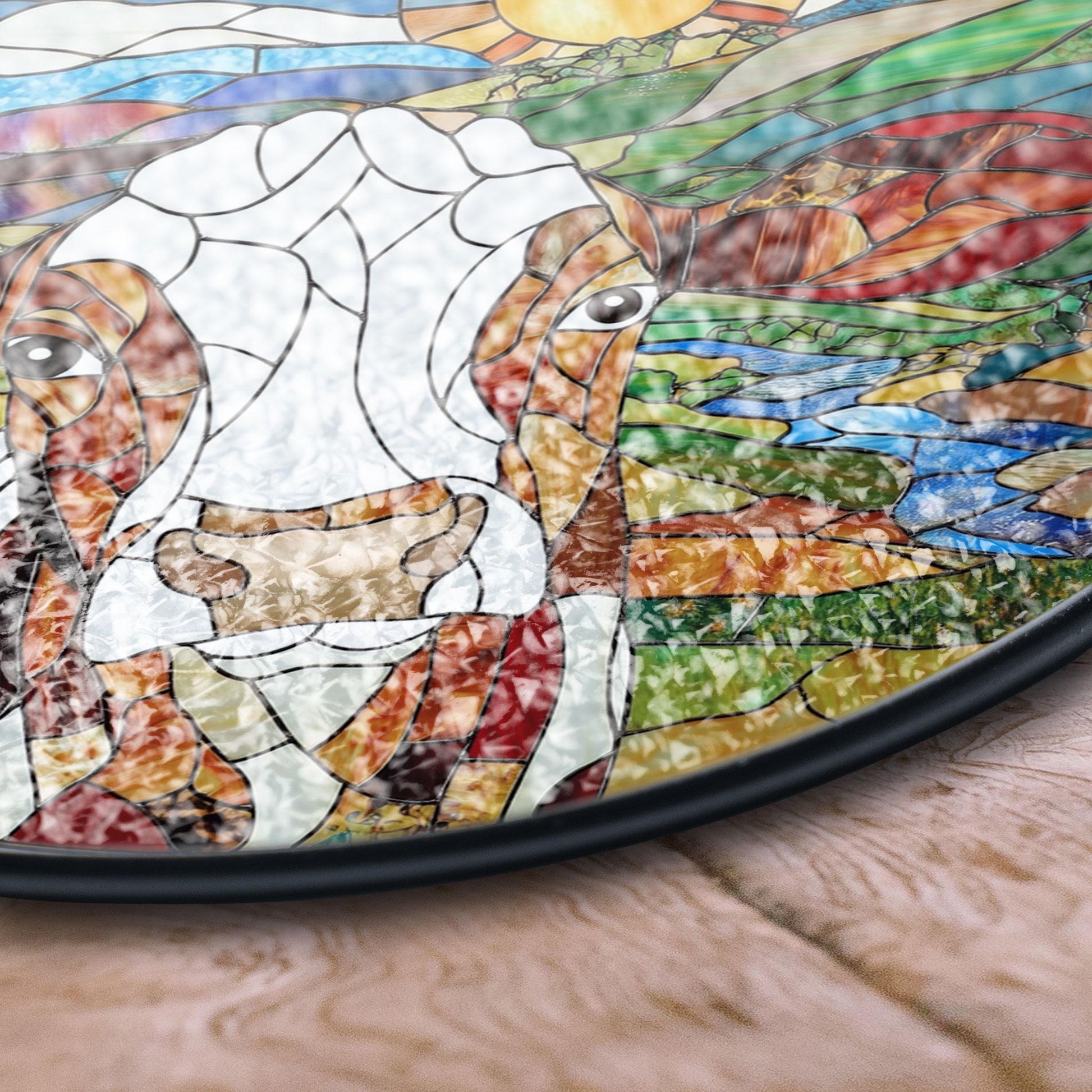 Colorful Cow Stained Glass Panel With Countryside Landscape and Sun, Perfect Farmhouse Decor or Window Display, Handmade Acrylic Suncatcher Window Hanging, Stained Glass Look Decor, Colorful Light Catcher, Unique Home Gift