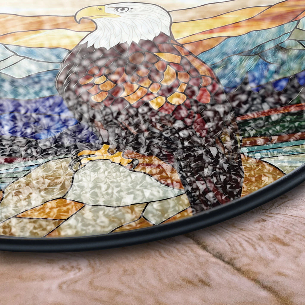 Bald Eagle Stained Glass Window Hanging - Majestic Mountain Scene Suncatcher , Colorful Acrylic Light Catcher, Stained Glass Effect Suncatcher, Handmade Window Decoration Gift