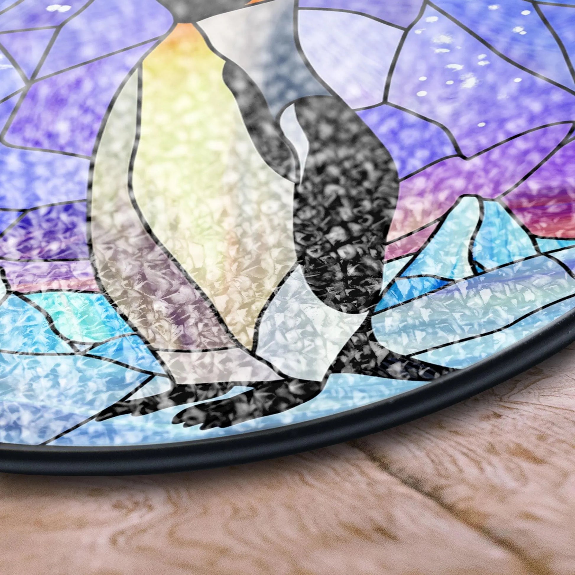 Majestic Penguin Stained Glass Panel - Winter Wonderland Scene for Animal Lovers and Unique Home Decor, Acrylic Stained Glass Inspired Suncatcher, Decorative Window Hanging, Artistic Home Decoration