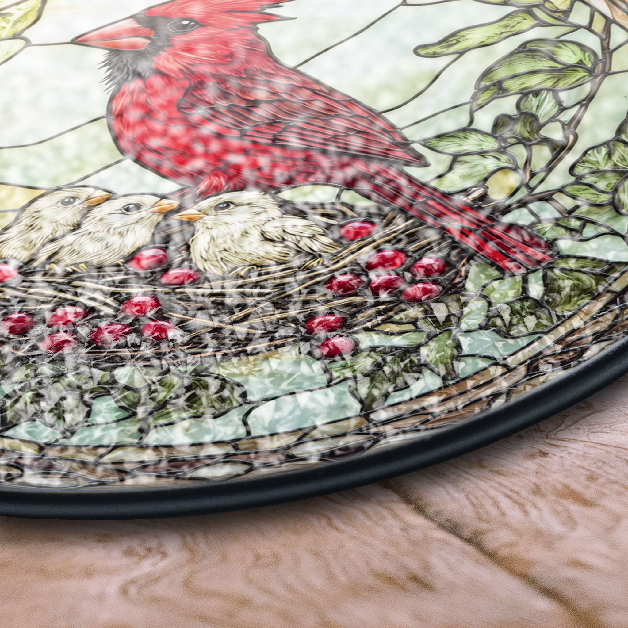 Stained Glass Cardinal With Nest Window Hanging, Perfect Nature-inspired Gift for Bird Lovers, Colorful Acrylic Light Catcher, Stained Glass Effect Suncatcher, Handmade Window Decoration Gift
