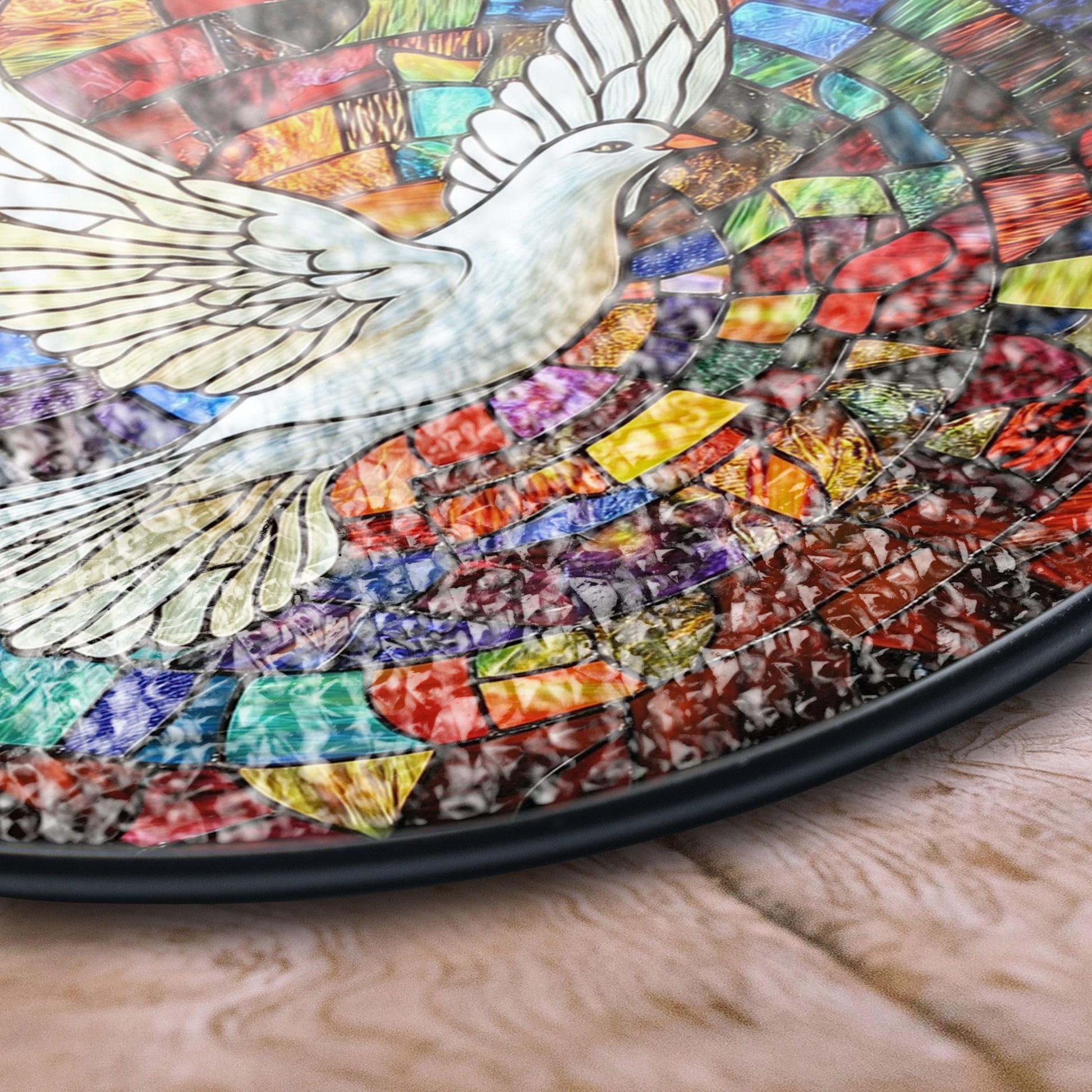 Peace Dove Stained Glass Panel - Vibrant Multicolor Design Circular Window Hanging , Colorful Acrylic Light Catcher, Stained Glass Effect Suncatcher, Handmade Window Decoration Gift