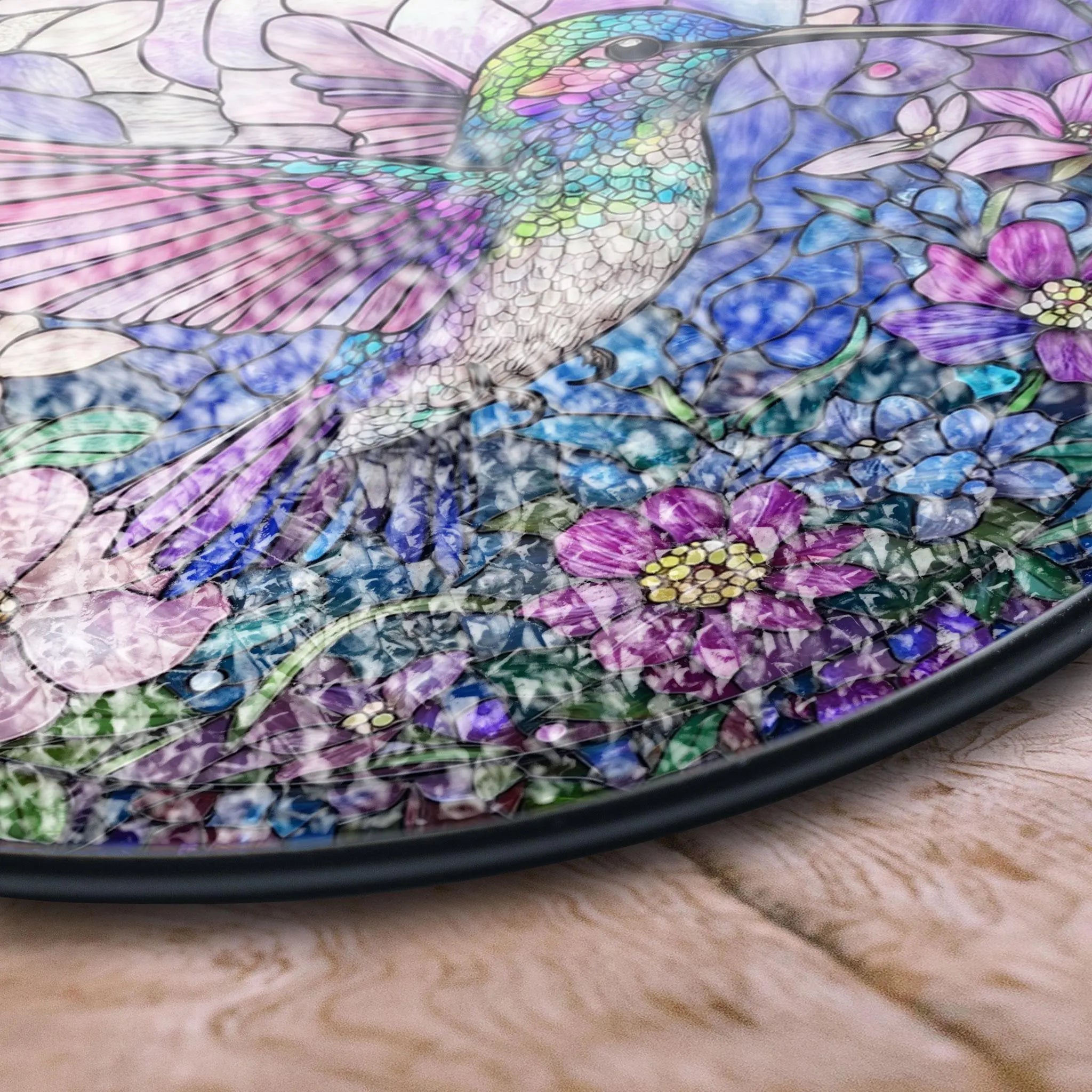 Hummingbird Stained Glass Window Hanging, Vibrant Floral Suncatcher, Nature-inspired Home Decor, Colorful Glass Art, Bird Lover Gift, Acrylic Stained Glass Inspired Suncatcher, Decorative Window Hanging, Artistic Home Decoration