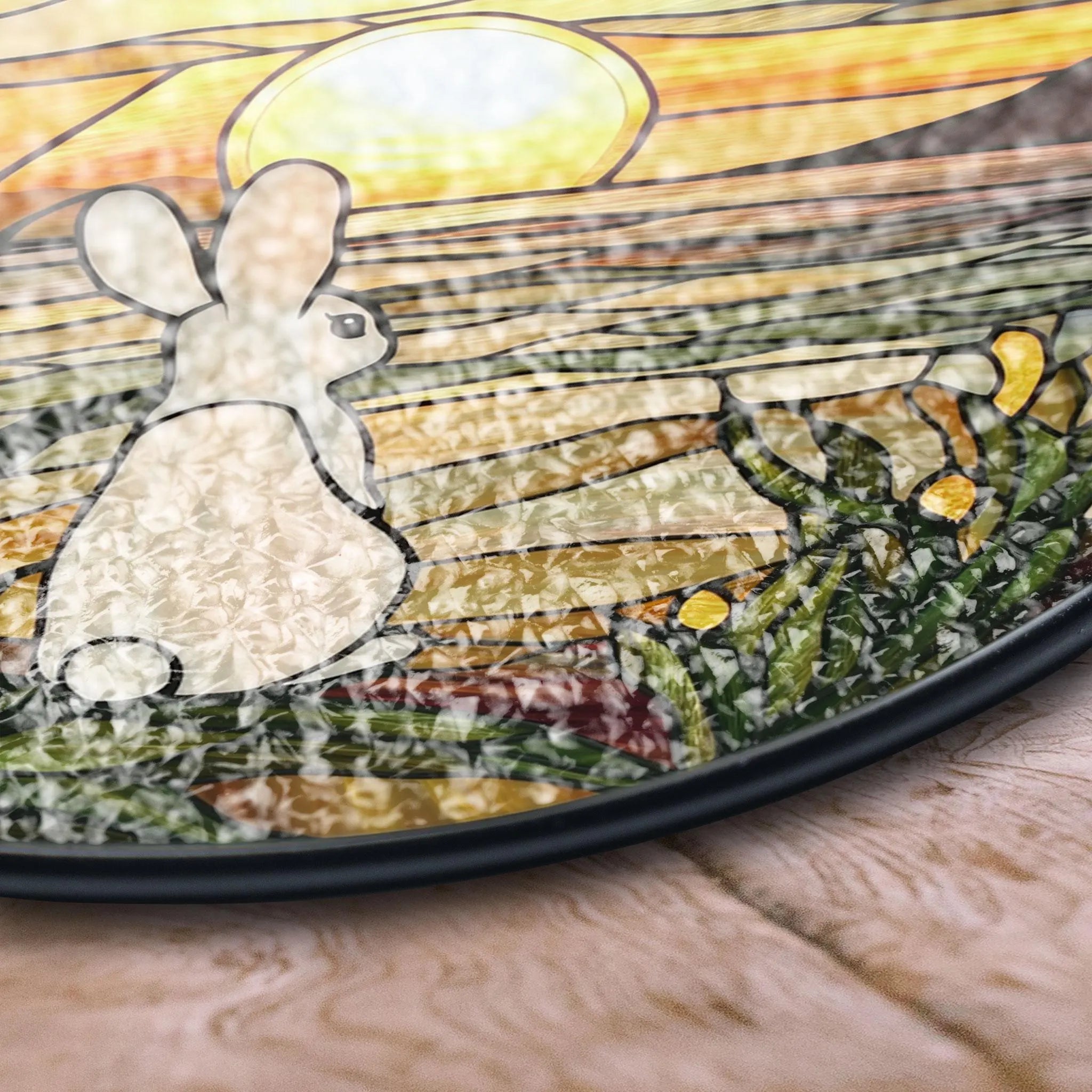 Bunny Sunset Stained Glass Window Hanging - Nature-inspired Art Decor, Stained Glass Effect Acrylic Suncatcher, Window Hanging Decoration, Colorful Sunlit Home Accent, Handmade Gift