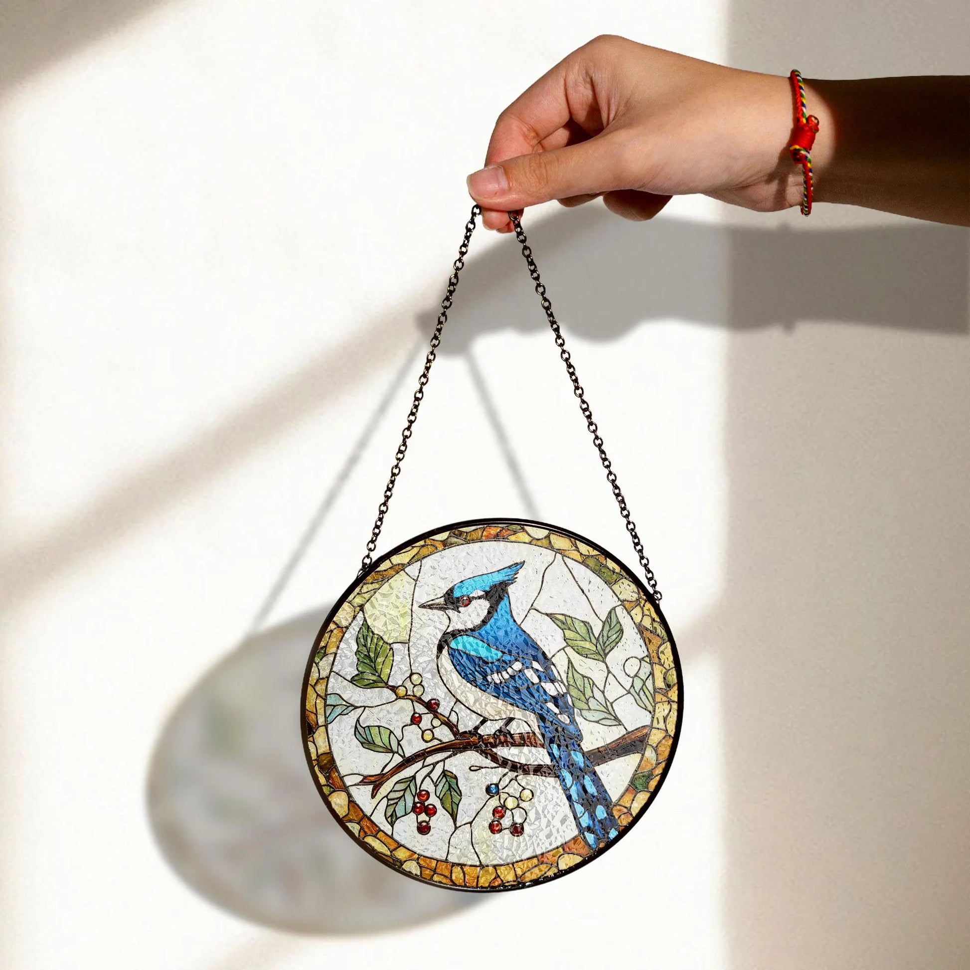 Blue Jay Stained Glass Suncatcher, Realistic Bird Art Window Decor, Nature Theme Panel, Glass Ornament, Birdwatcher Gift, Garden Lover Idea,  Acrylic Light Catcher Window Hanging, Stained Glass Style Ornament, Artistic Home Decor Gift