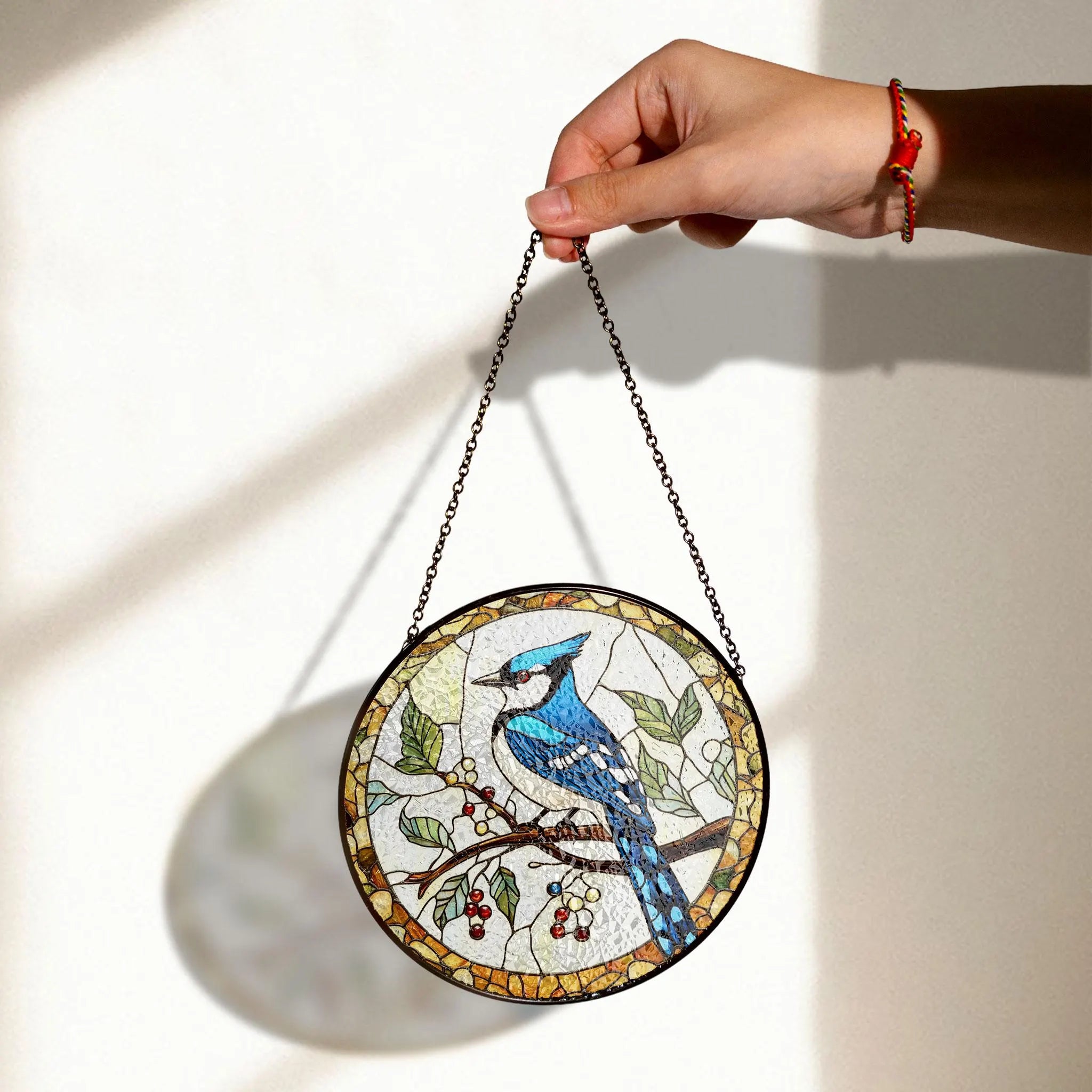Blue Jay Stained Glass Suncatcher, Realistic Bird Art Window Decor, Nature Theme Panel, Glass Ornament, Birdwatcher Gift, Garden Lover Idea,  Acrylic Light Catcher Window Hanging, Stained Glass Style Ornament, Artistic Home Decor Gift