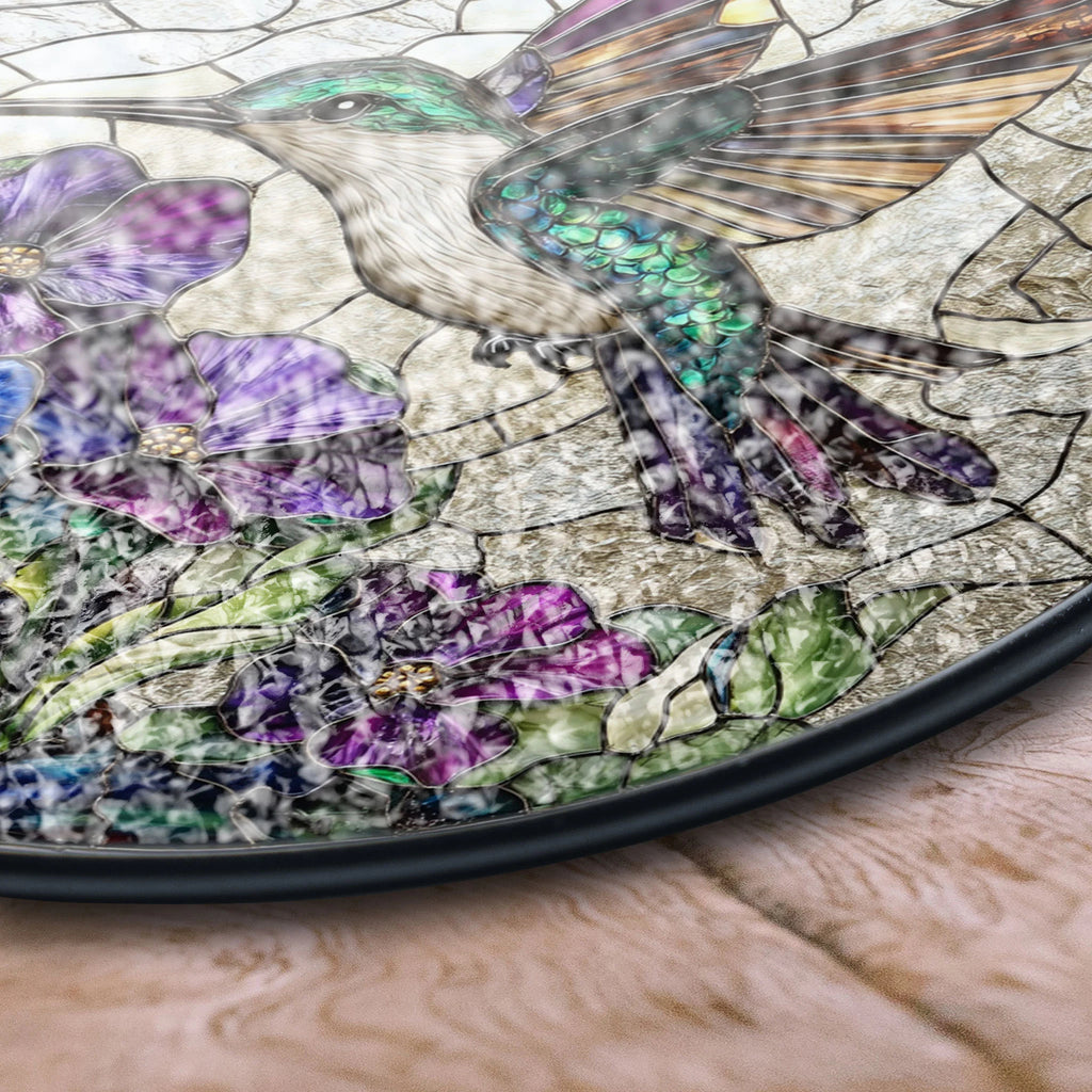 Hummingbird and Flowers Stained Glass Window Hanging - Vibrant Nature Suncatcher, Stained Glass Style Acrylic Window Ornament, Decorative Sun Catcher Hanging, Unique Home Decor