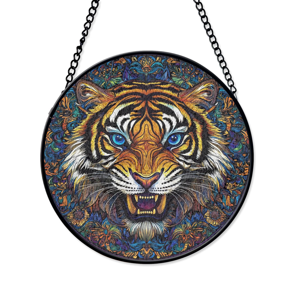 Vibrant Tiger Stained Glass Window Hanging - Wildlife Art Decor, Decorative Stained Glass Style Suncatcher, Acrylic Window Art Panel, Sun Catcher Hanging Ornament, Unique Home Accent, andmade Home Decoration