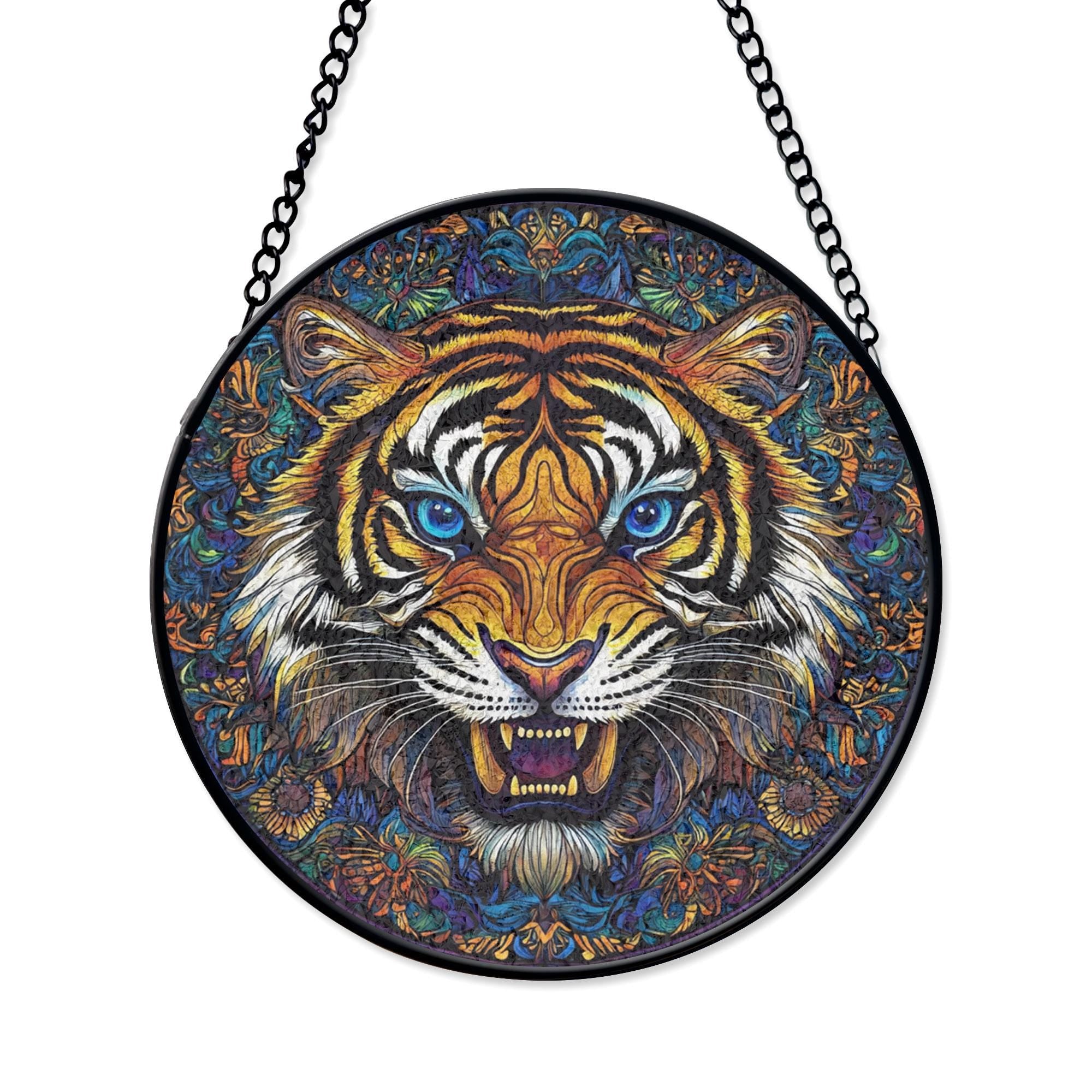 Vibrant Tiger Stained Glass Window Hanging - Wildlife Art Decor, Decorative Stained Glass Style Suncatcher, Acrylic Window Art Panel, Sun Catcher Hanging Ornament, Unique Home Accent, andmade Home Decoration