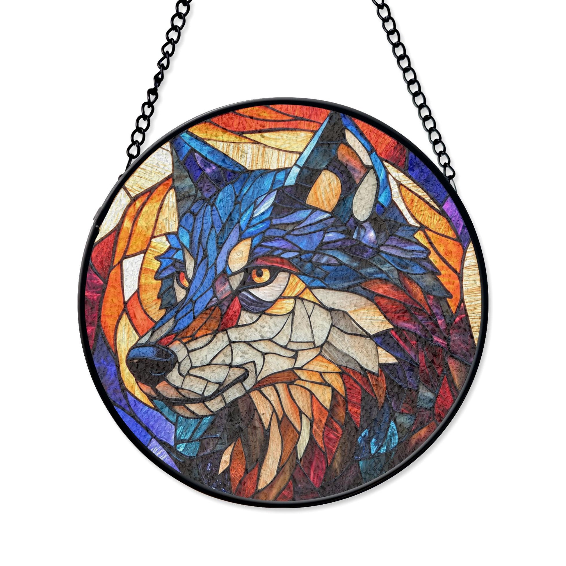 Stained Glass Wolf - Vibrant Wildlife Window Decor, Decorative Stained Glass Style Suncatcher, Acrylic Window Art Panel, Sun Catcher Hanging Ornament, Unique Home Accent, andmade Home Decoration