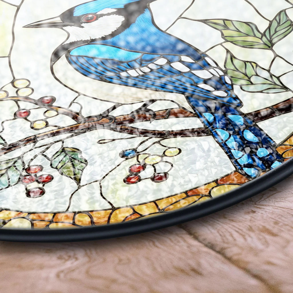 Blue Jay Stained Glass Suncatcher, Realistic Bird Art Window Decor, Nature Theme Panel, Glass Ornament, Birdwatcher Gift, Garden Lover Idea,  Acrylic Light Catcher Window Hanging, Stained Glass Style Ornament, Artistic Home Decor Gift