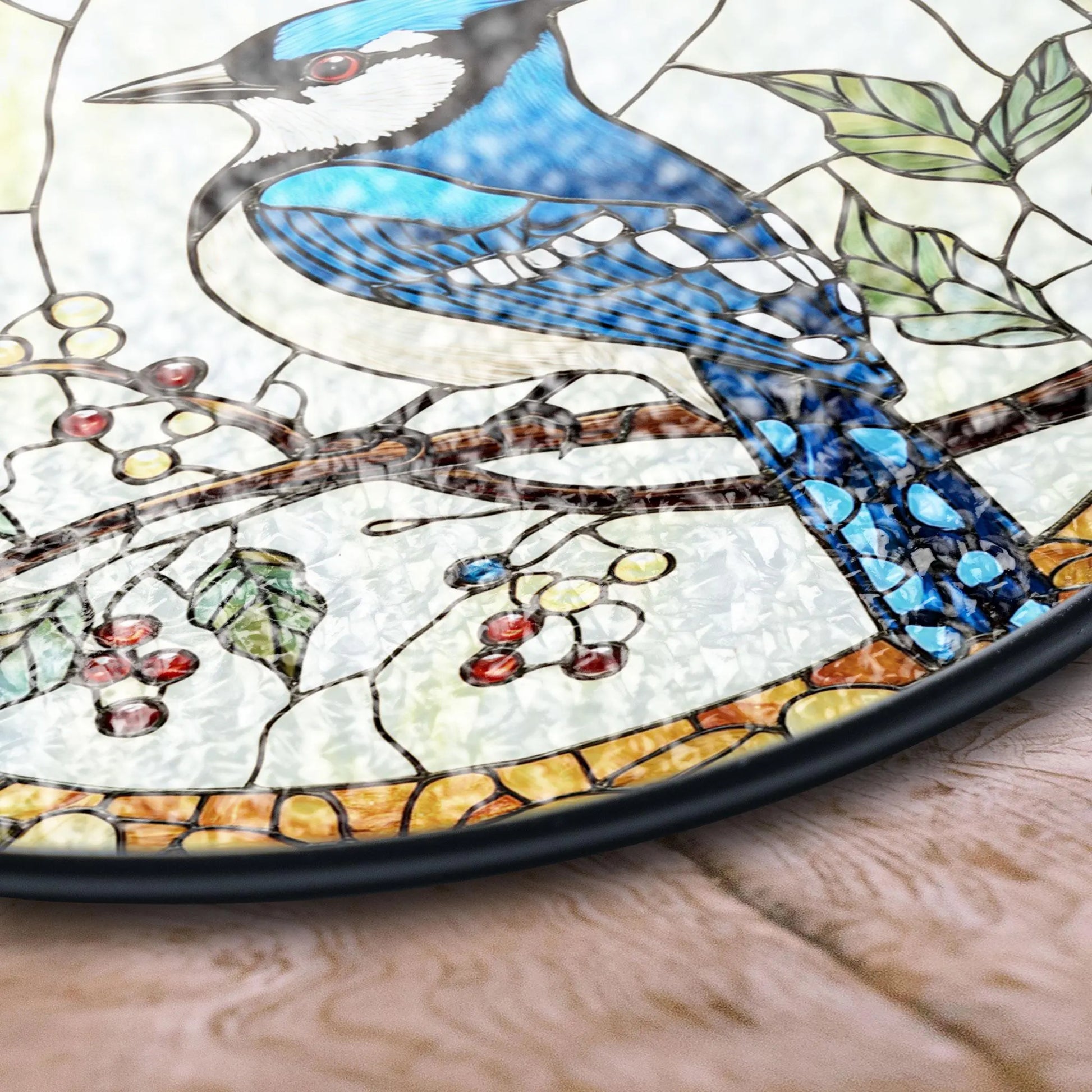 Blue Jay Stained Glass Suncatcher, Realistic Bird Art Window Decor, Nature Theme Panel, Glass Ornament, Birdwatcher Gift, Garden Lover Idea,  Acrylic Light Catcher Window Hanging, Stained Glass Style Ornament, Artistic Home Decor Gift