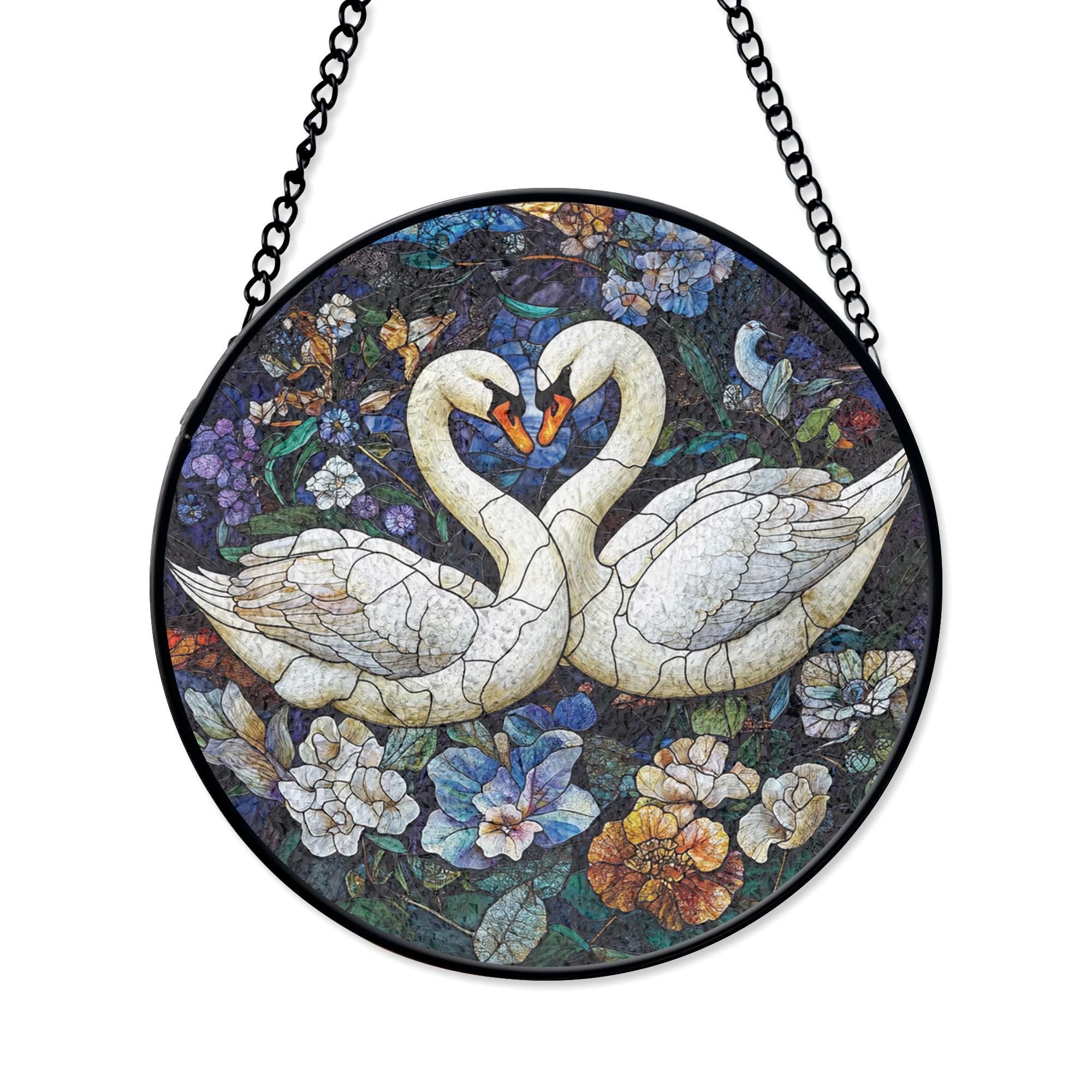 Swan Pair Stained Glass Window Hanging - Romantic Nature Art Decor, Stained Glass Inspired Suncatcher, Acrylic Window Hanging Art, Colorful Light Catcher, Handmade Gift for Home