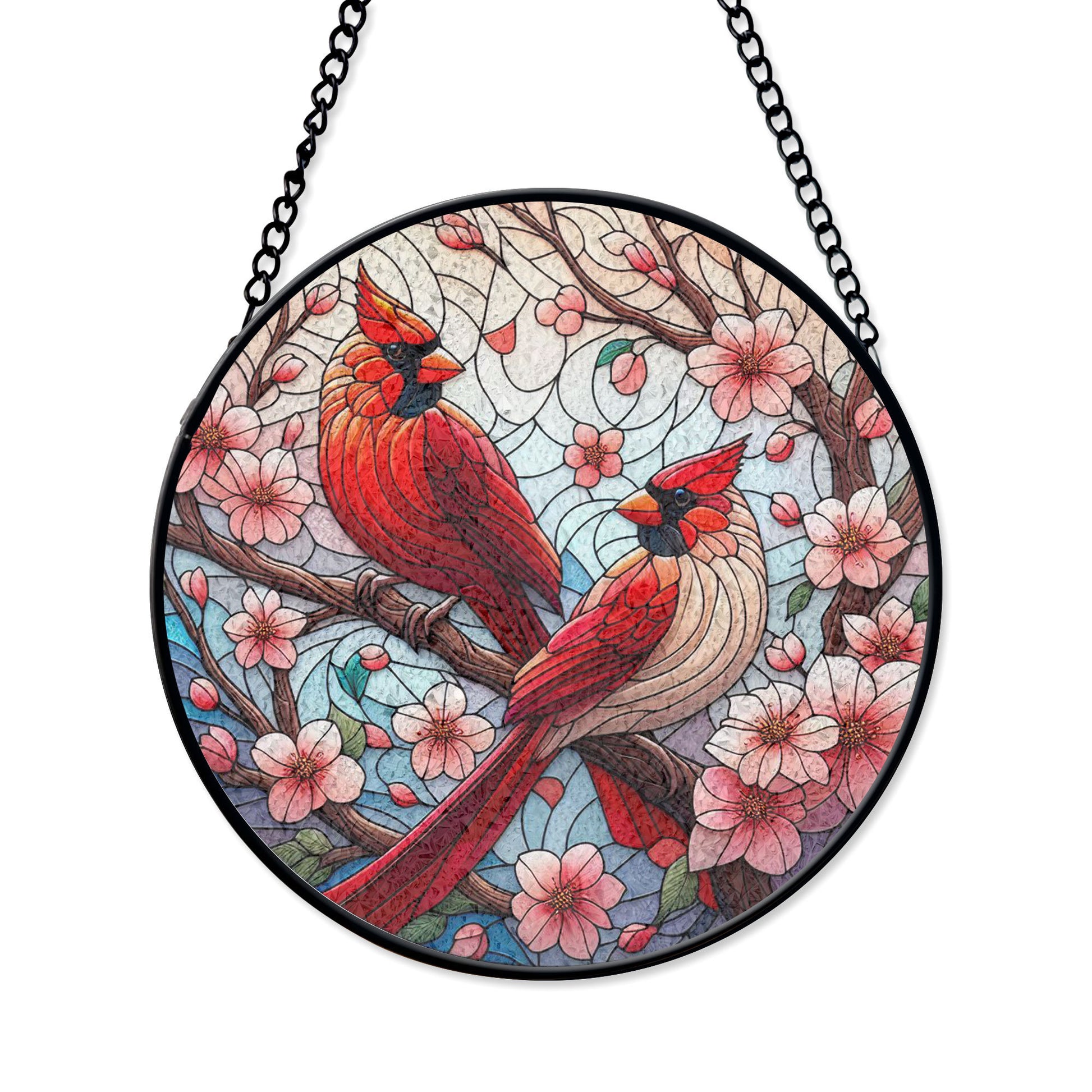 Cardinal Stained Glass Suncatcher, Vibrant Spring Decor, Bird Lover Window Hanging, Flower and Bird Theme, Perfect Gift for Mom , Vibrant Acrylic Sun Catcher Hanging, Stained Glass Look Window Decor, Decorative Home Accent Gift