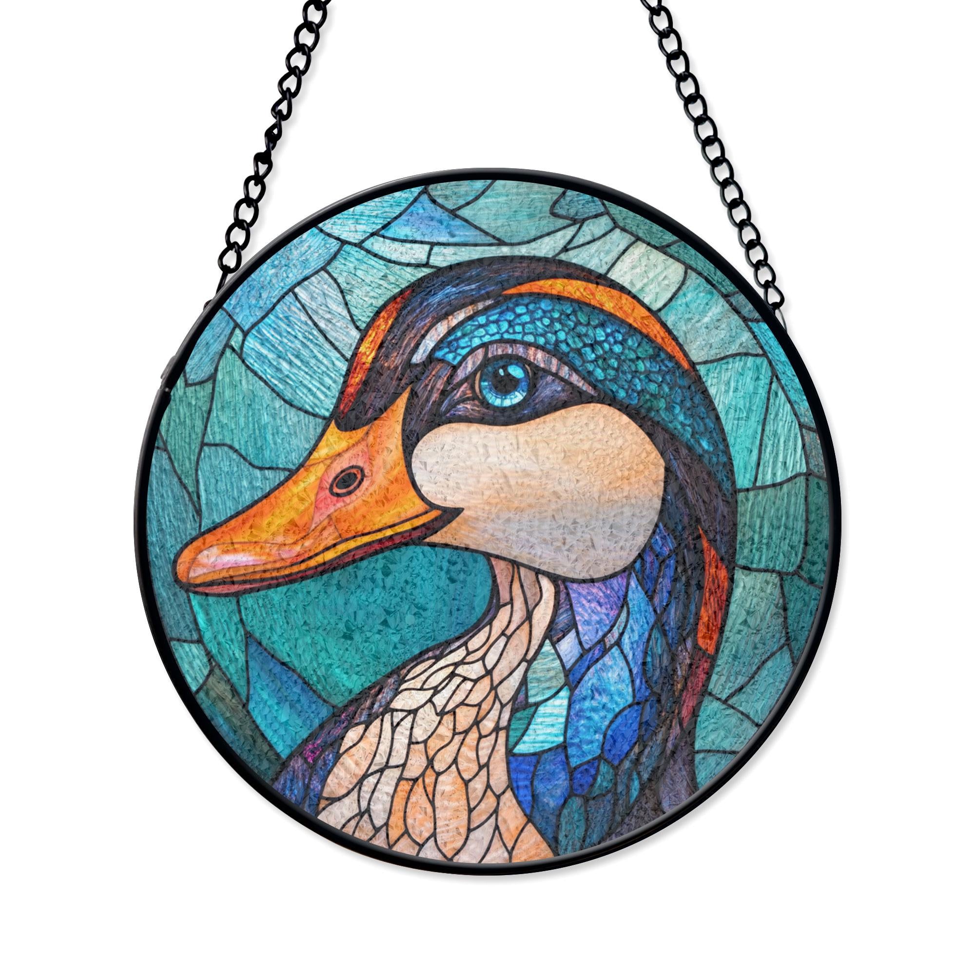 Vibrant Duck Stained Glass Window Hanging - Nature-inspired Artistic Decor, Stained Glass Inspired Suncatcher, Acrylic Window Hanging Art, Colorful Light Catcher, Handmade Gift for Home