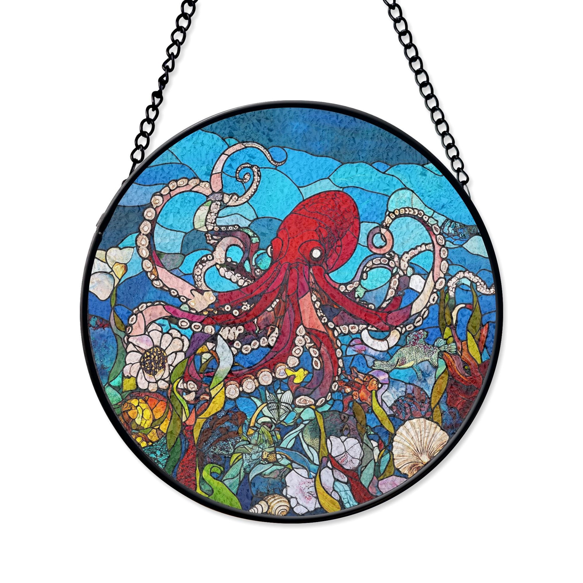 Stained Glass Octopus Suncatcher - Ocean Decor, Stained Glass Inspired Suncatcher, Acrylic Window Hanging Art, Colorful Light Catcher, Handmade Gift for Home