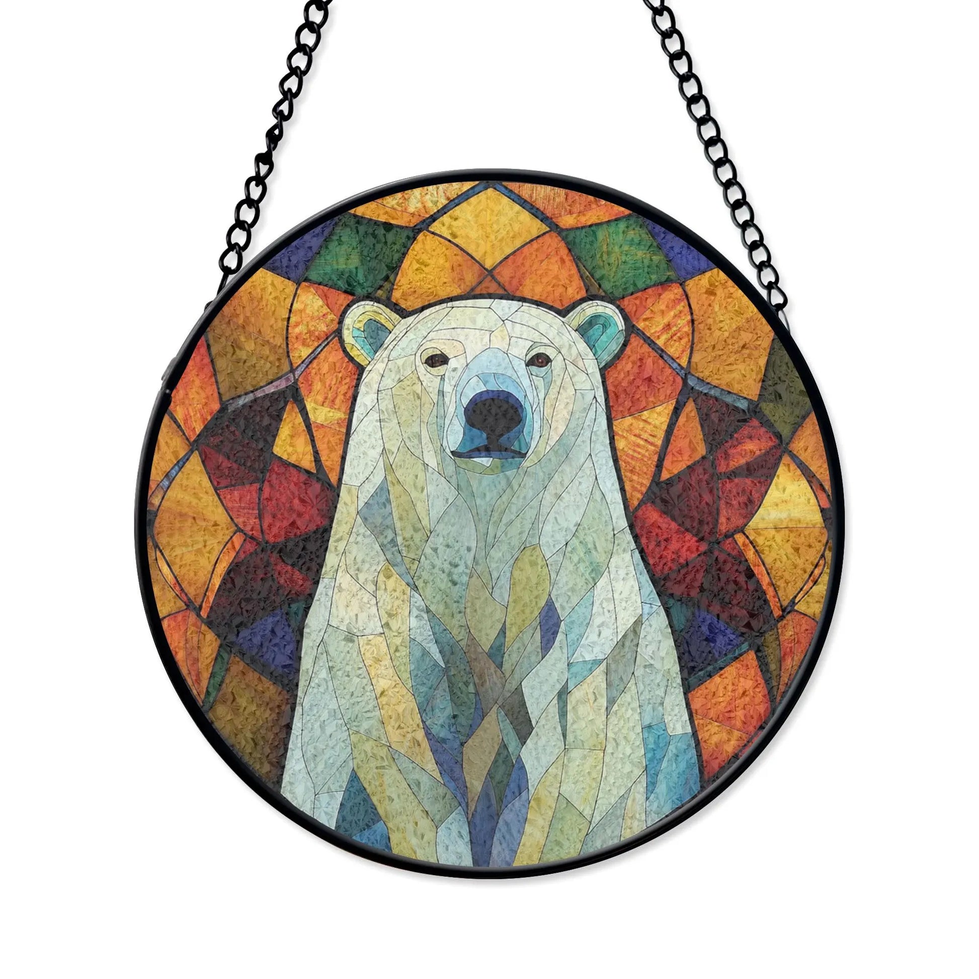 Polar Bear Stained Glass Window Hanging - Arctic Wildlife Art Decor, Stained Glass Effect Acrylic Suncatcher, Window Hanging Decoration, Colorful Sunlit Home Accent, Handmade Gift